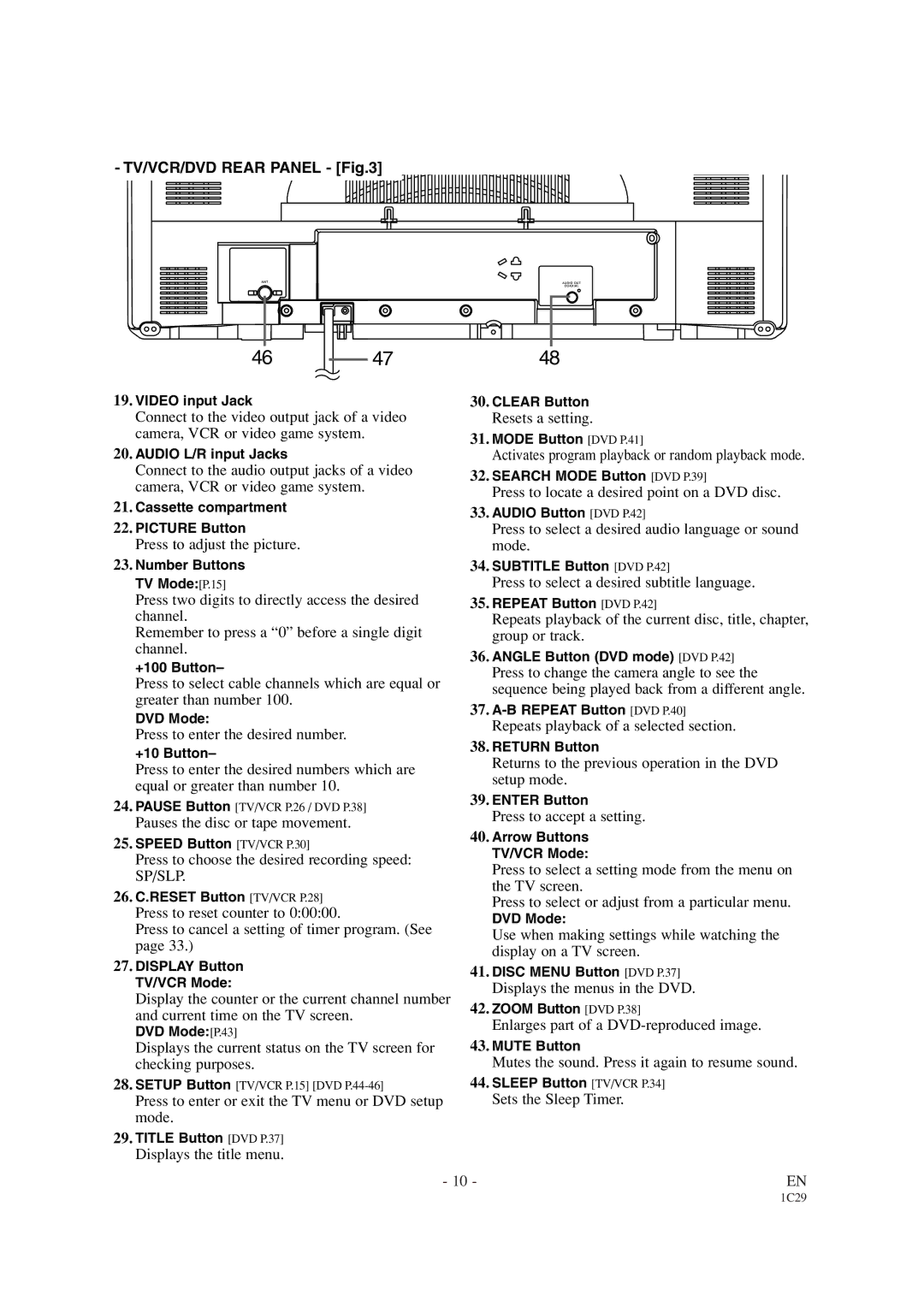 Sylvania SRCD427P Press to adjust the picture, Press to enter the desired number, Pauses the disc or tape movement 