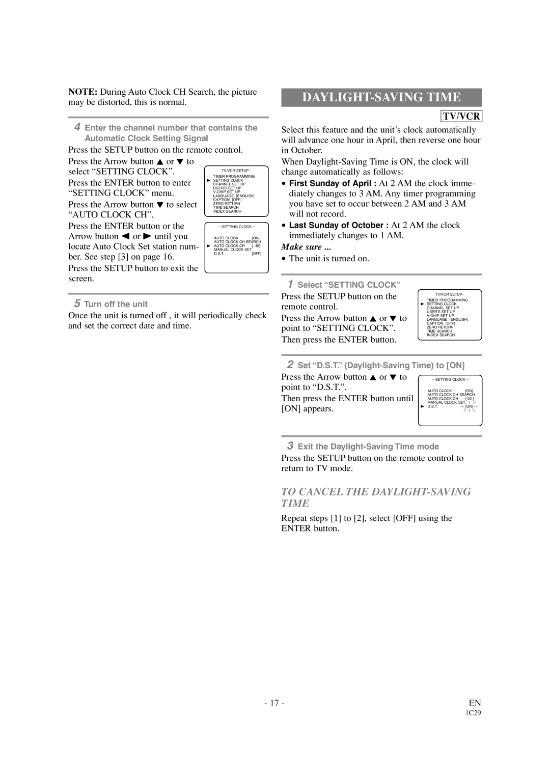 Sylvania SRCD427P owner manual To Cancel the DAYLIGHT-SAVING Time 