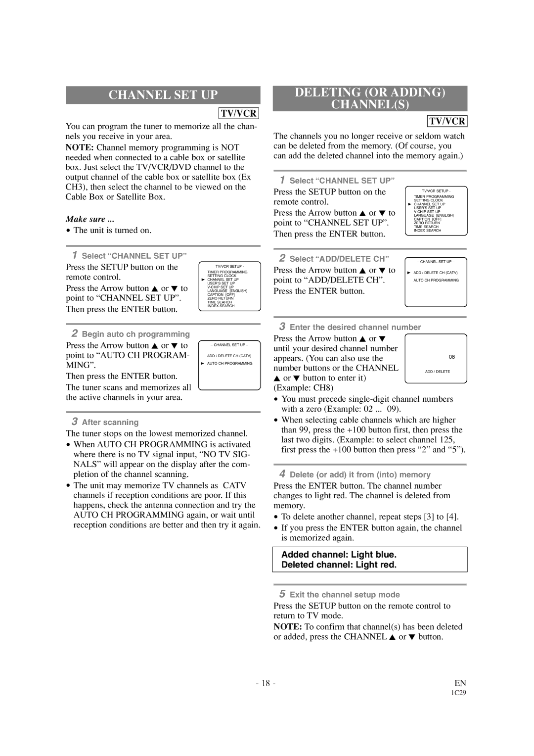 Sylvania SRCD427P owner manual Channel SET UP, Deleting or Adding Channels 