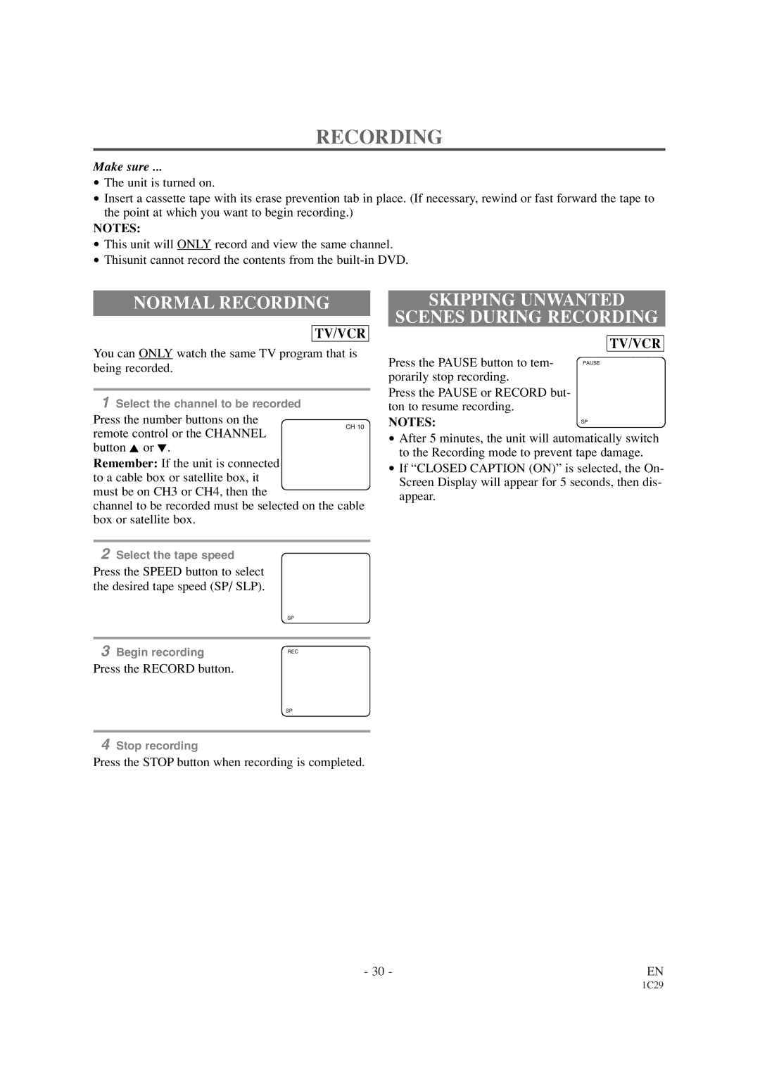 Sylvania SRCD427P owner manual Normal Recording, Skipping Unwanted Scenes During Recording 