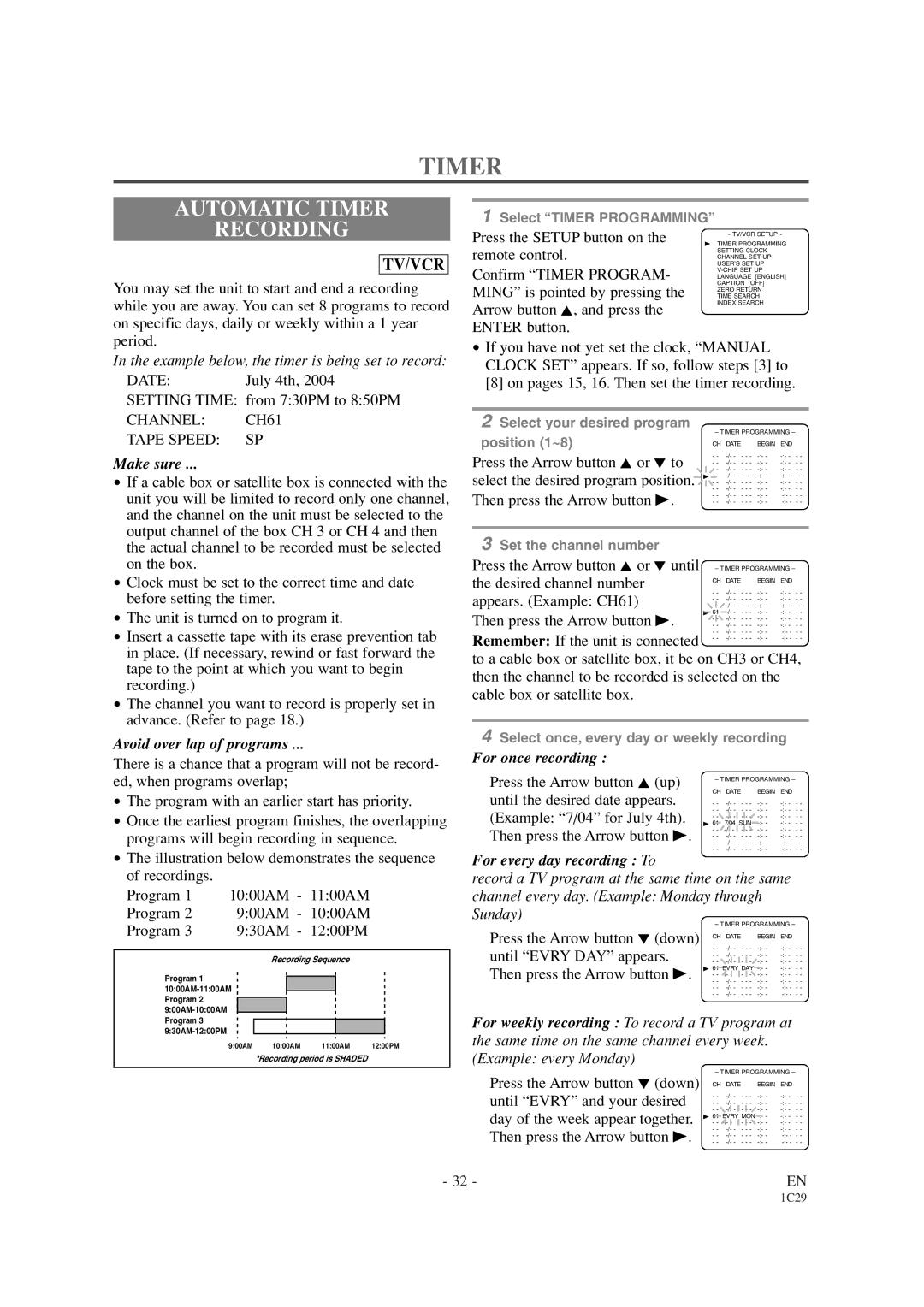 Sylvania SRCD427P owner manual Automatic Timer Recording, Channel CH61 Tape Speed SP 