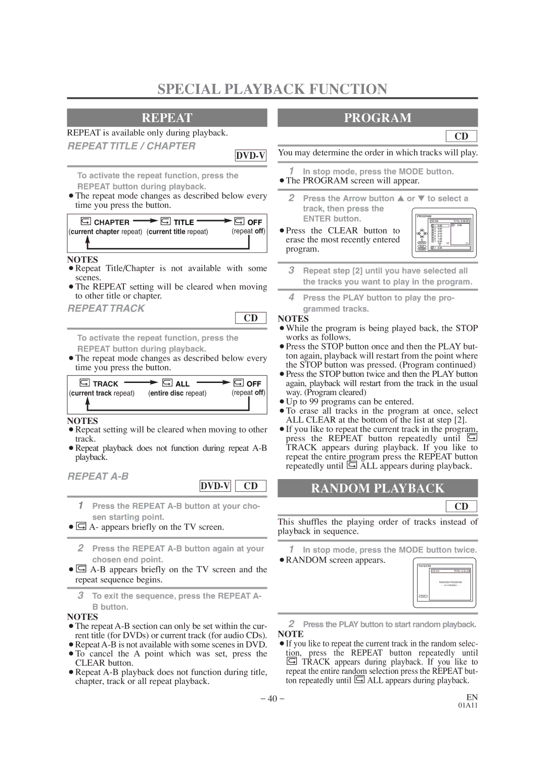 Sylvania SRCD427P owner manual Special Playback Function, Repeatprogram, Random Playback 