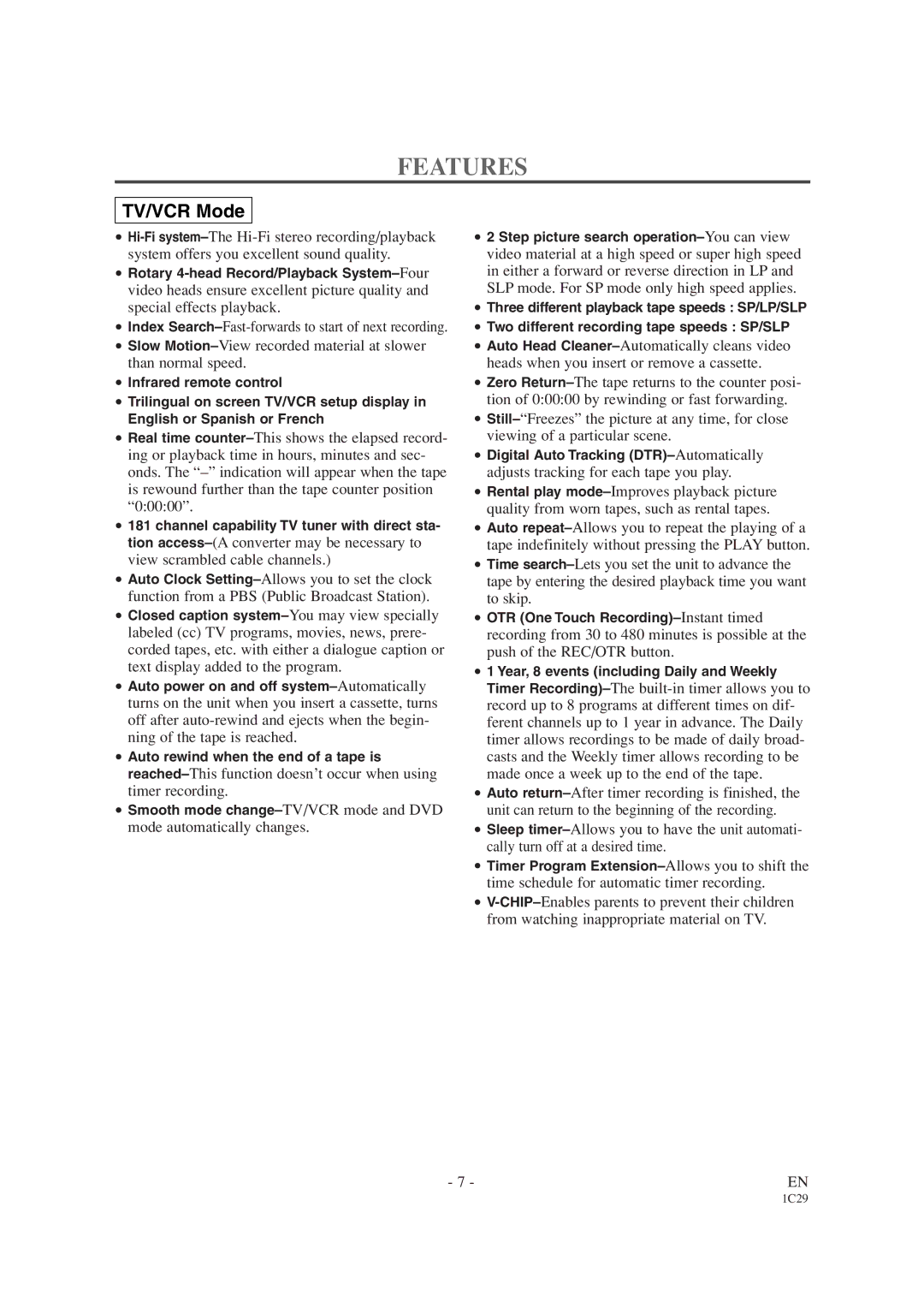 Sylvania SRCD427P owner manual Features, TV/VCR Mode 