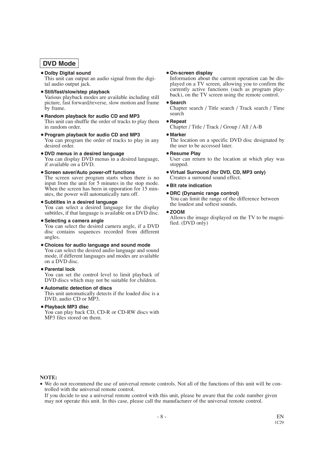 Sylvania SRCD427P Chapter search / Title search / Track search / Time search, Chapter / Title / Track / Group / All / A-B 