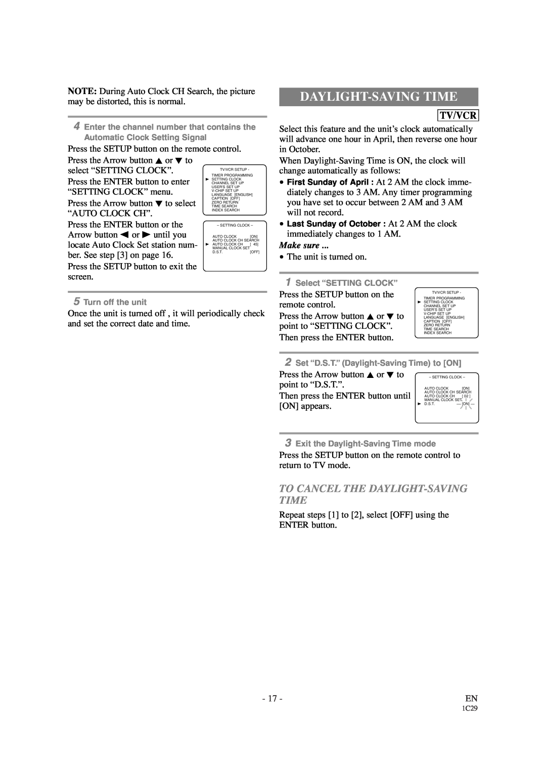 Sylvania SRCD427P owner manual To Cancel The Daylight-Saving Time, Tv/Vcr, Make sure 