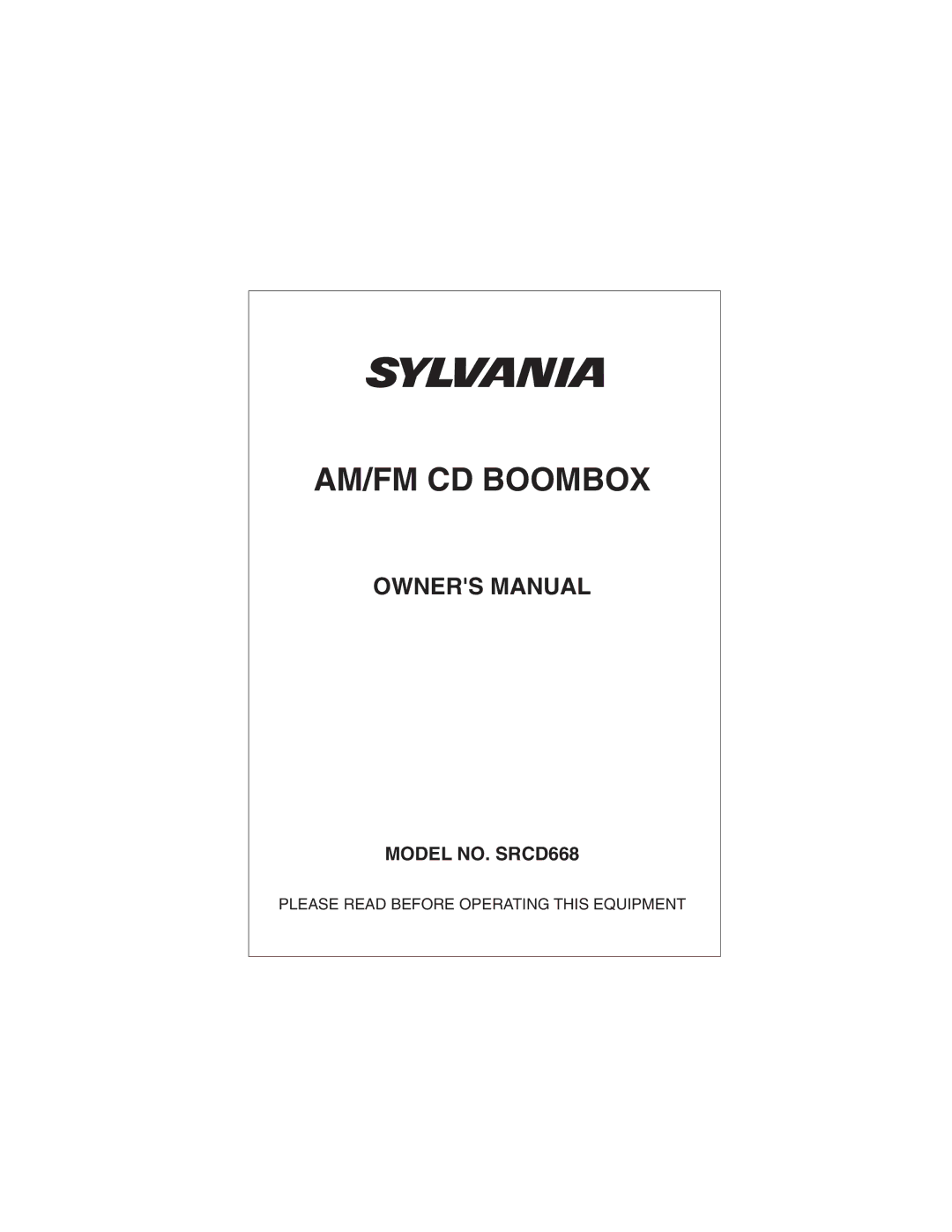 Sylvania SRCD668 owner manual AM/FM CD Boombox 