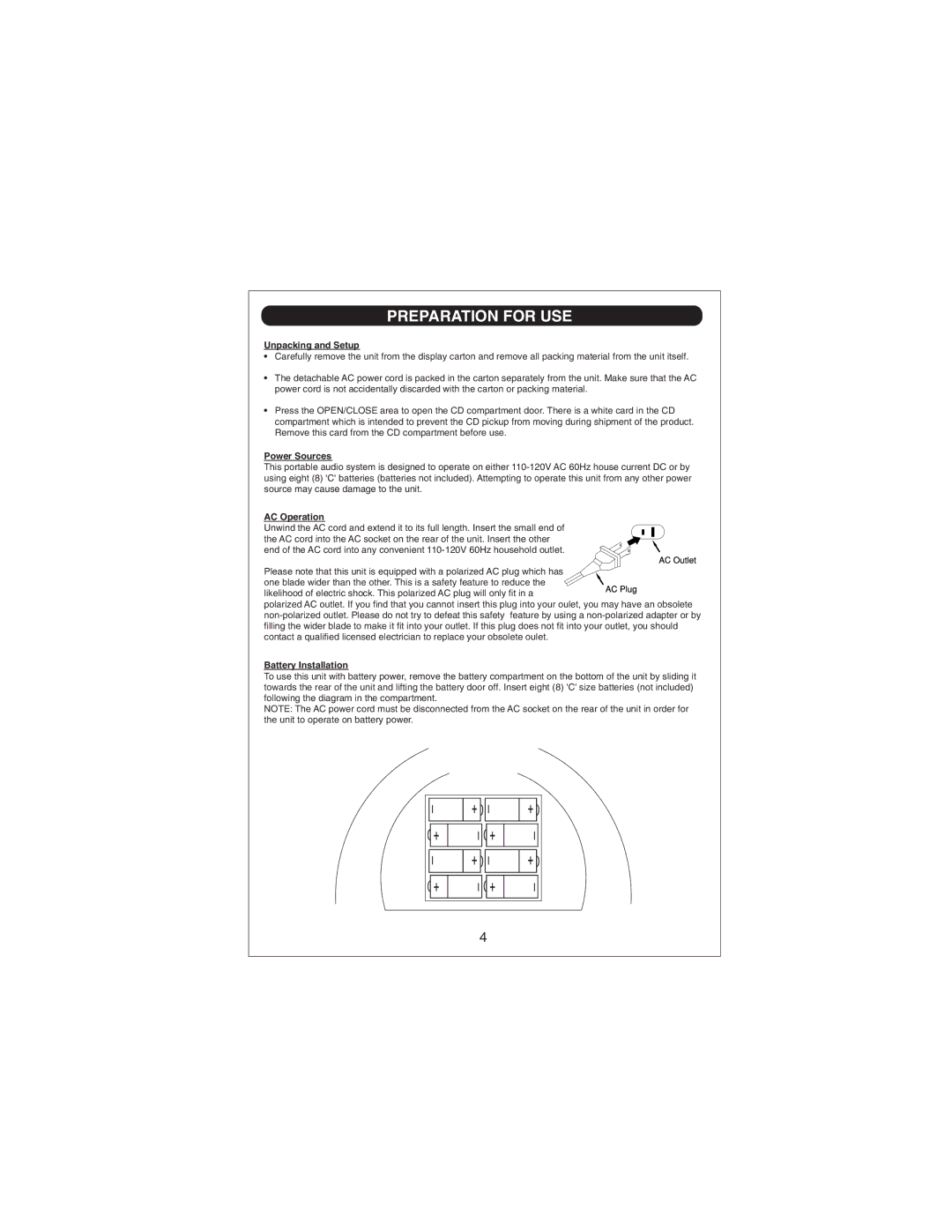 Sylvania SRCD668 owner manual Preparation for USE, Unpacking and Setup 