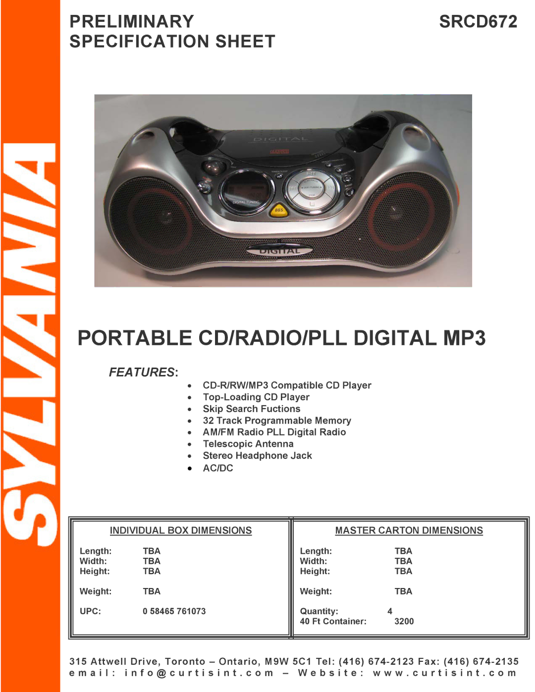 Sylvania SRCD672 specifications Portable CD/RADIO/PLL Digital MP3, Features 