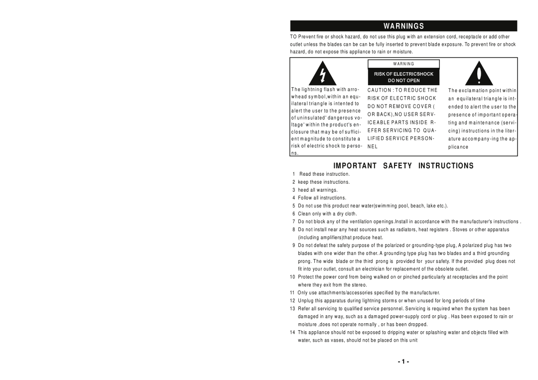 Sylvania SRCD745MP3 manual Important Safety Instructions 