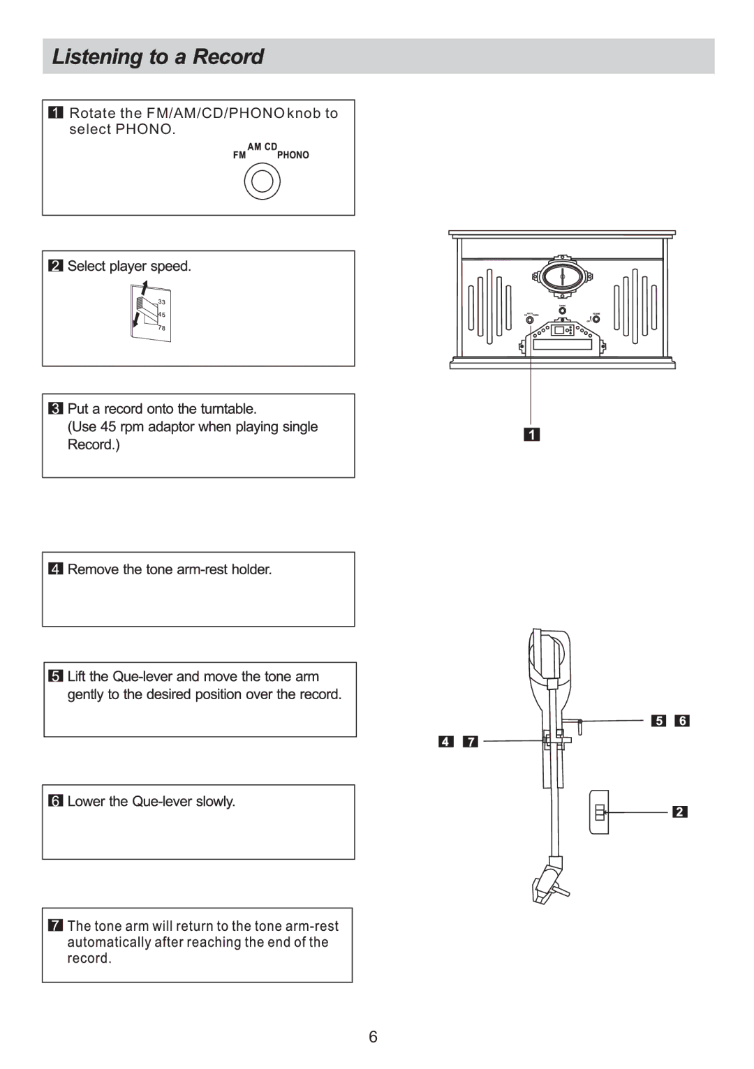 Sylvania SRCD817 manual Rotate the FM/AM/CD/PHONO knob to Select Phono 