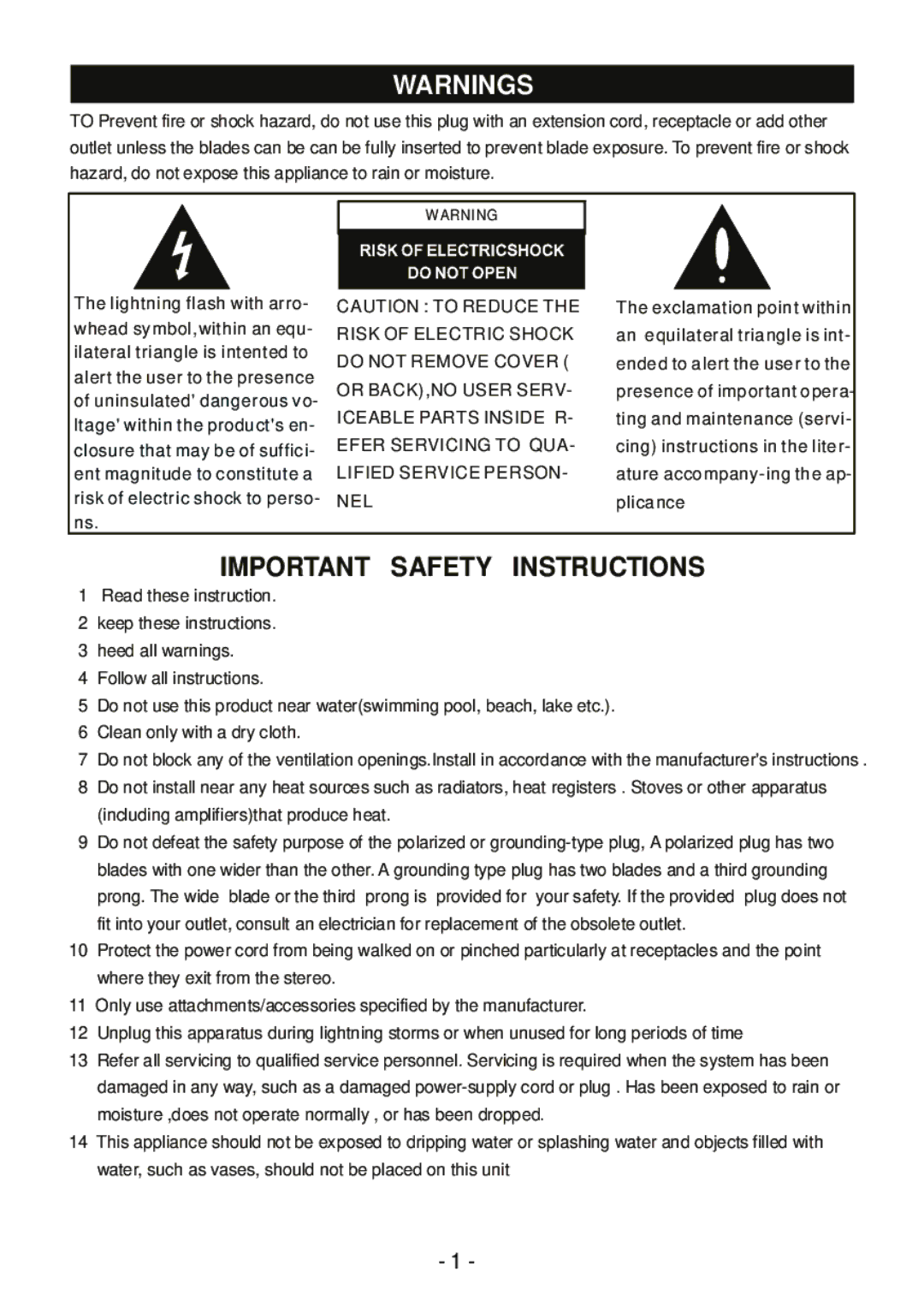 Sylvania SRCD858 instruction manual Important Safety Instructions 