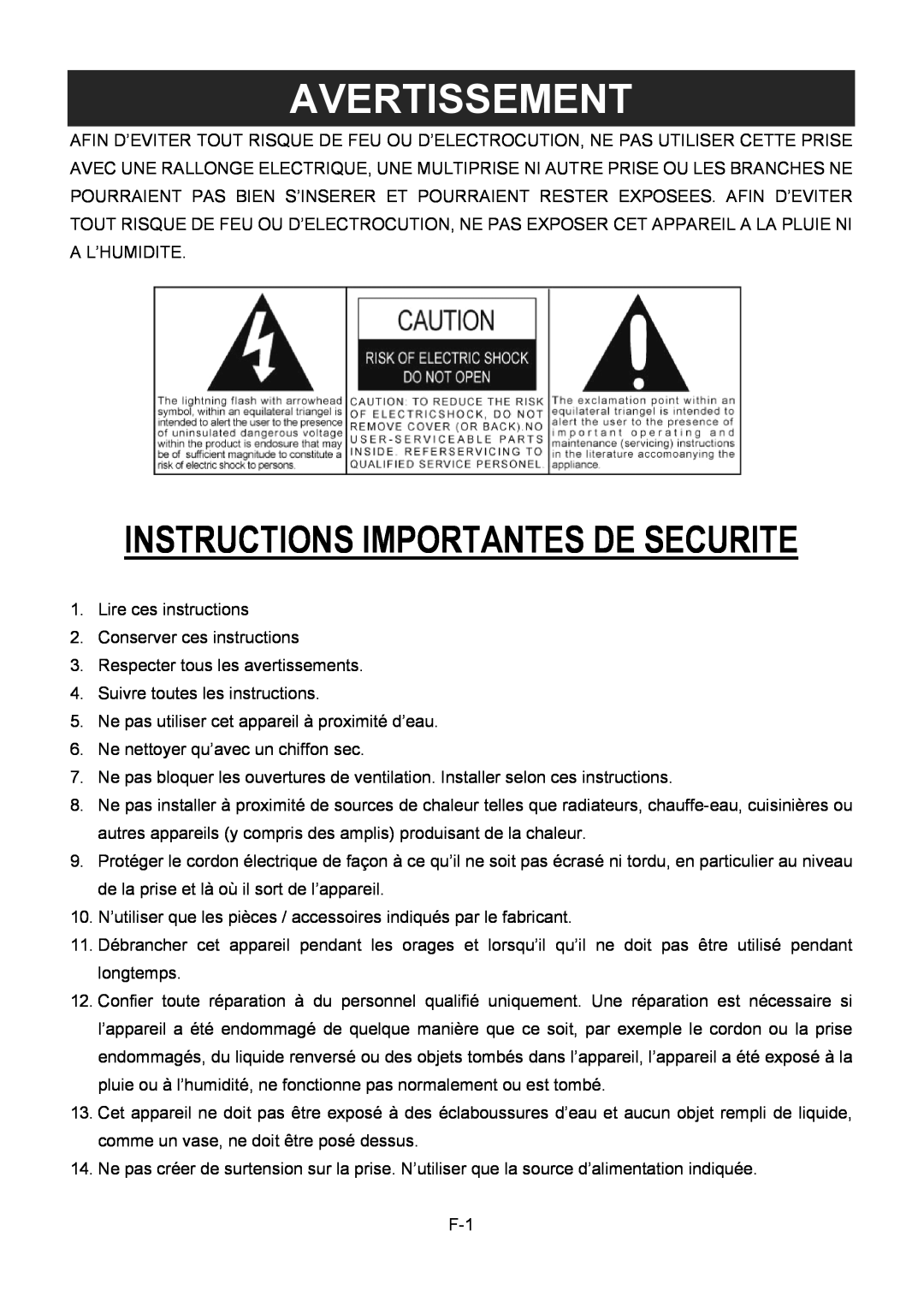 Sylvania SRCD872 instruction manual Avertissement, Instructions Importantes De Securite 