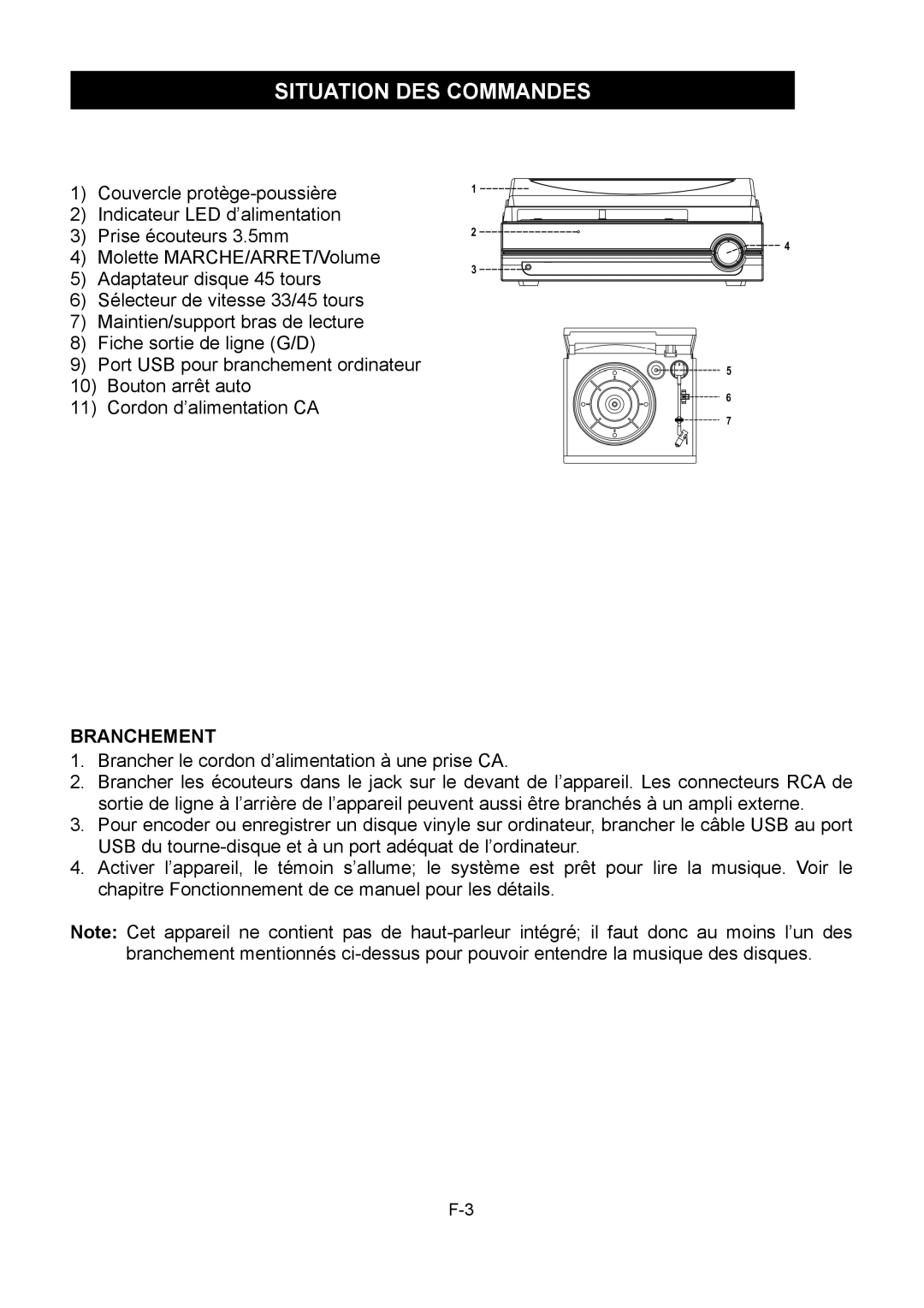 Sylvania SRCD872 instruction manual Situation DES Commandes, Branchement 