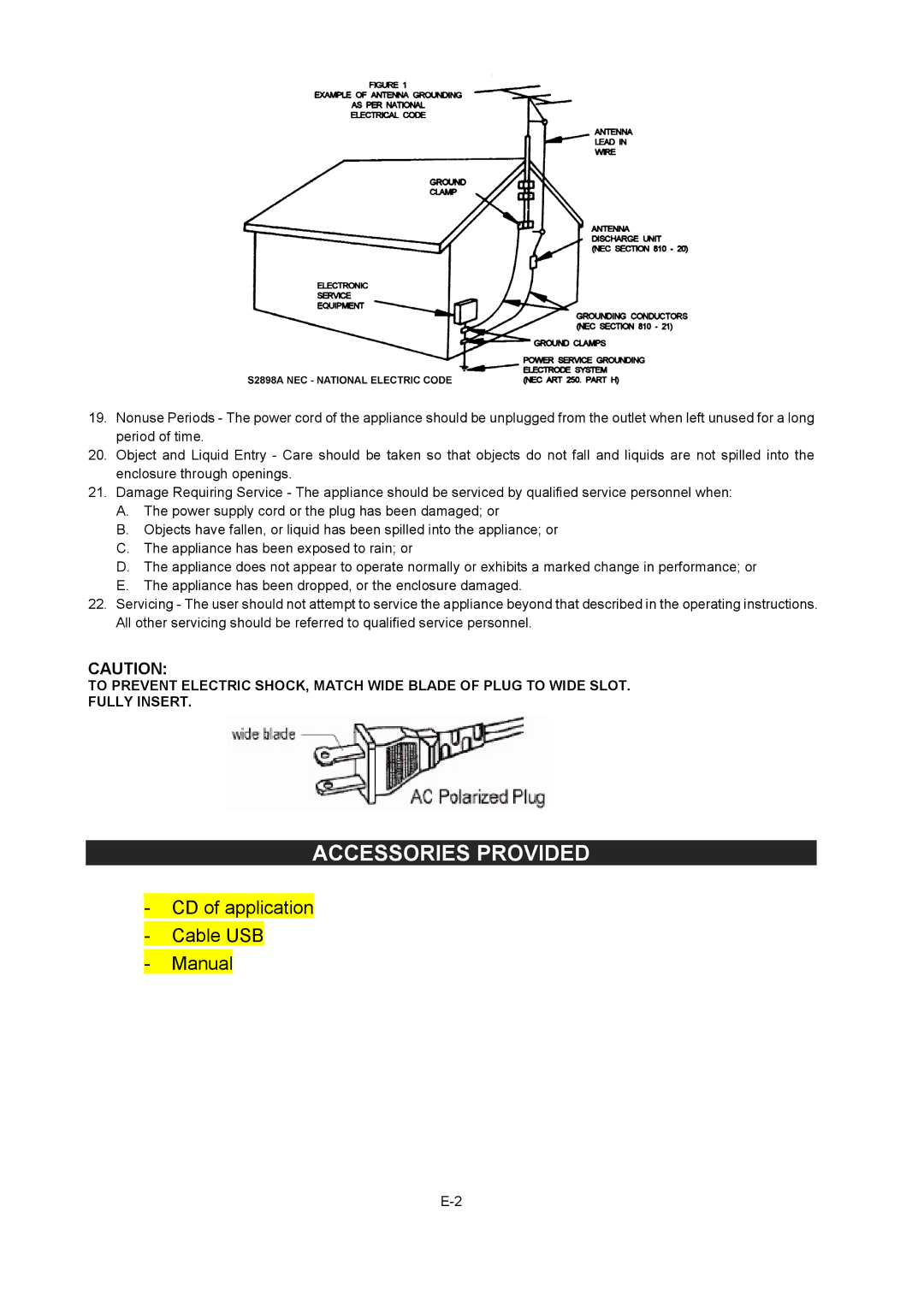 Sylvania SRCD872 instruction manual Accessories Provided, CD of application Cable USB Manual 