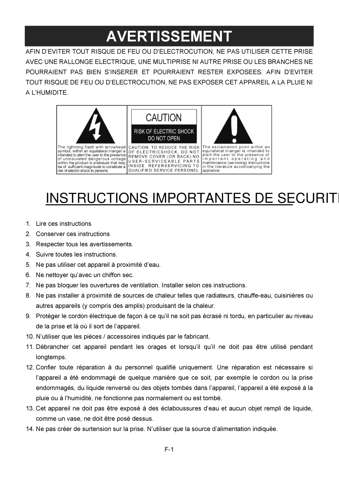 Sylvania SRCD872 instruction manual Avertissement 