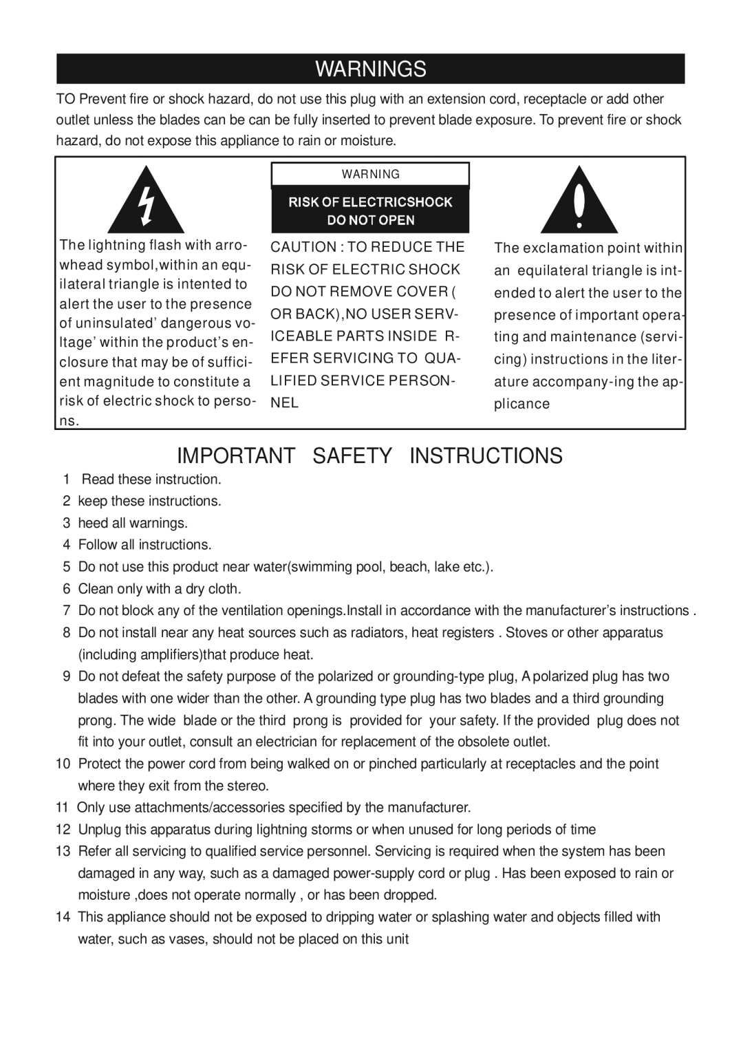 Sylvania SRCD904 manual Important Safety Instructions 