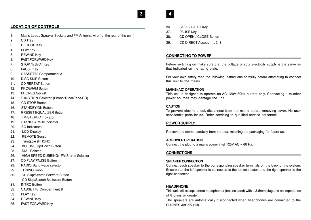 Sylvania SRCD904 manual Location of Controls, Connecting to Power, Power Supply, Connections, Headphone 