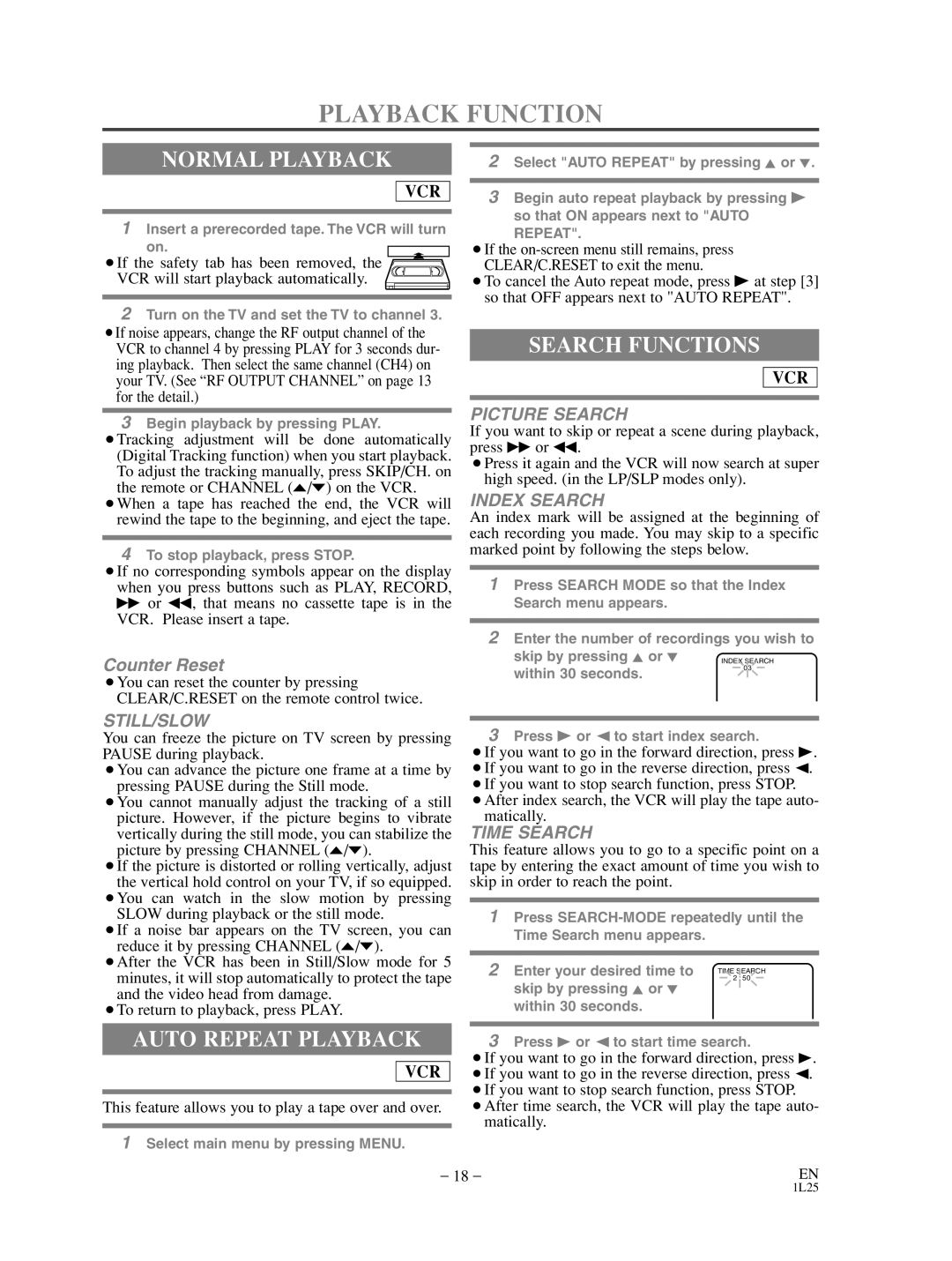 Sylvania SRD3900 owner manual Playback Function, Normal Playback, Search Functions, Auto Repeat Playback 