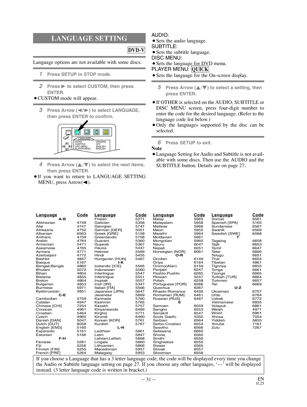 Sylvania SRD3900 owner manual Language Setting 