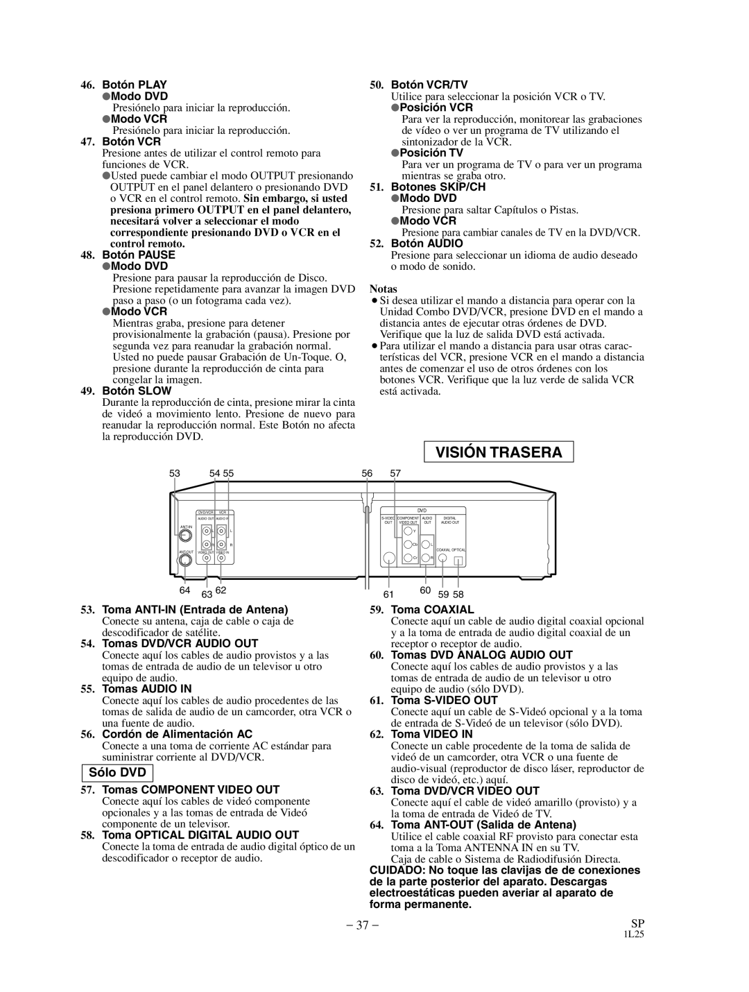 Sylvania SRD3900 owner manual Sólo DVD, Botón VCR 