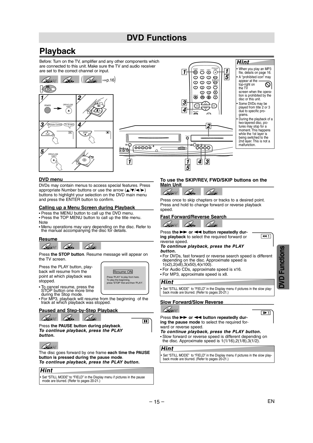 Sylvania SRD4900 owner manual DVD Functions Playback 