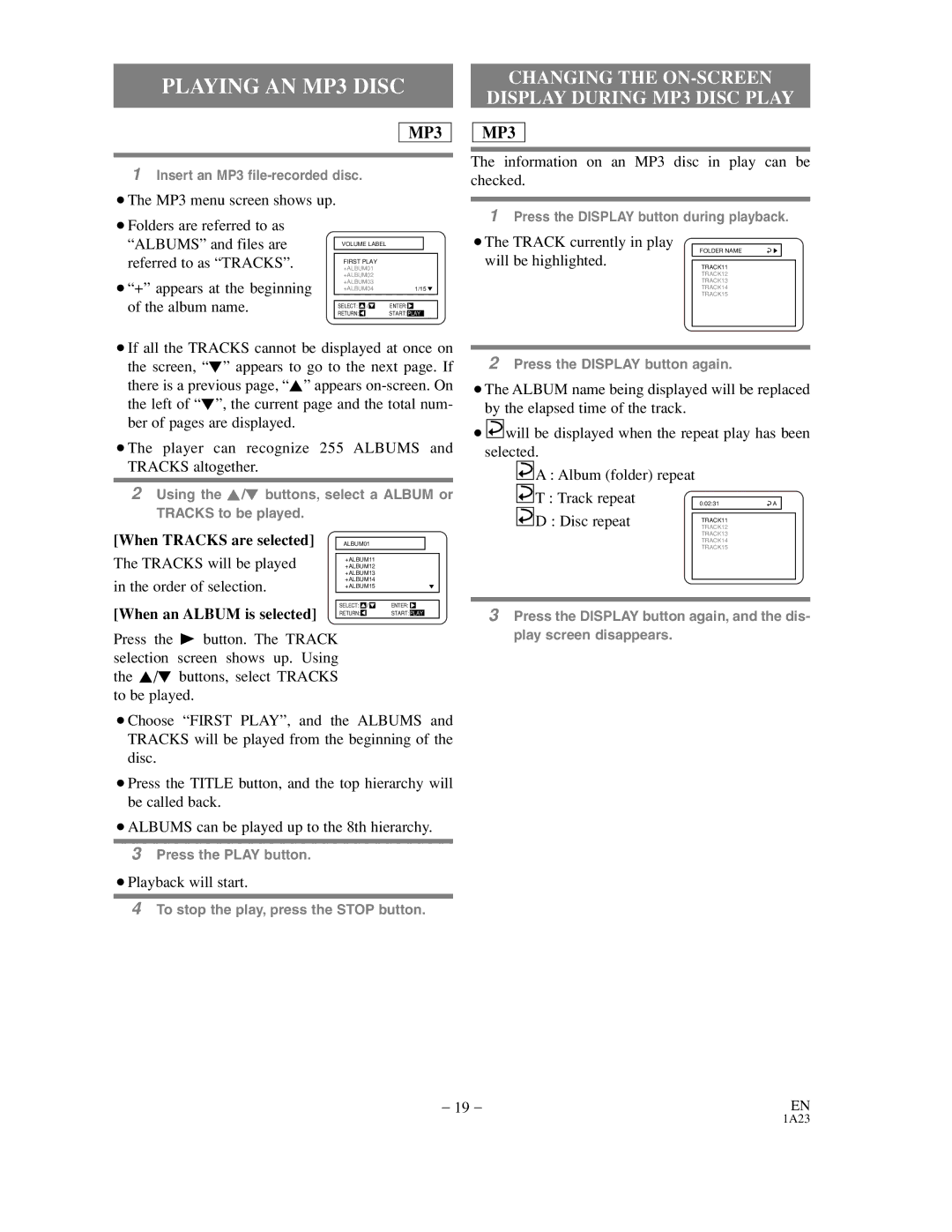 Sylvania SRDV200 owner manual Playing AN MP3 Disc 