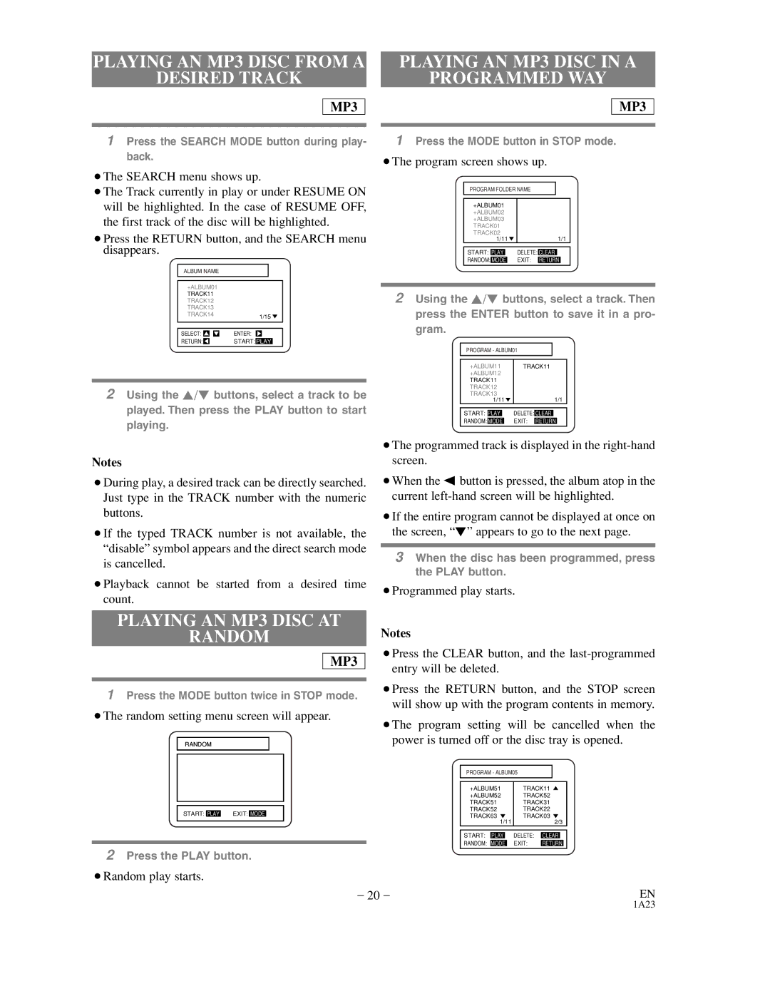 Sylvania SRDV200 owner manual Playing AN MP3 Disc from a Desired Track, Playing AN MP3 Disc in a Programmed WAY 