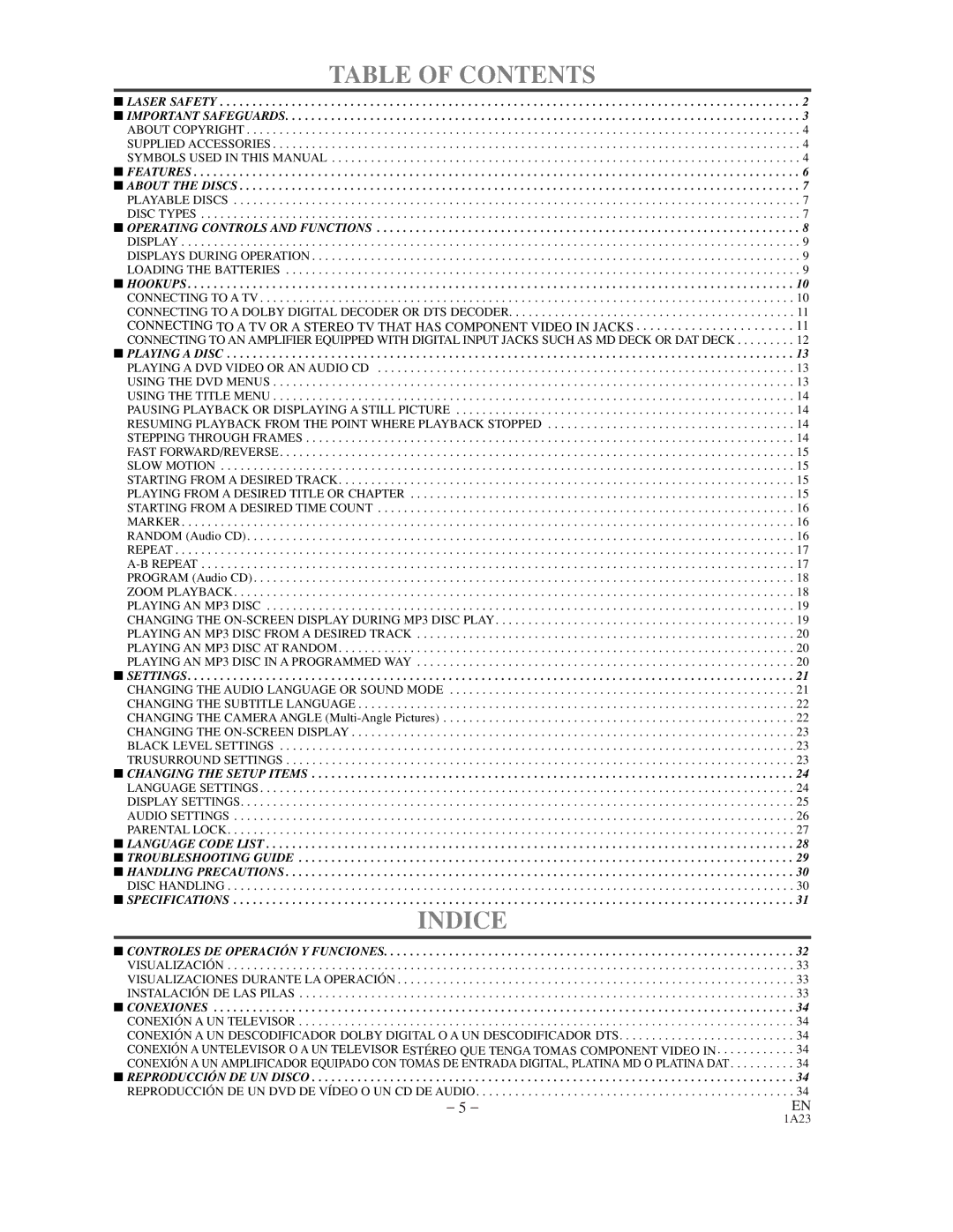 Sylvania SRDV200 owner manual Table of Contents, Indice 