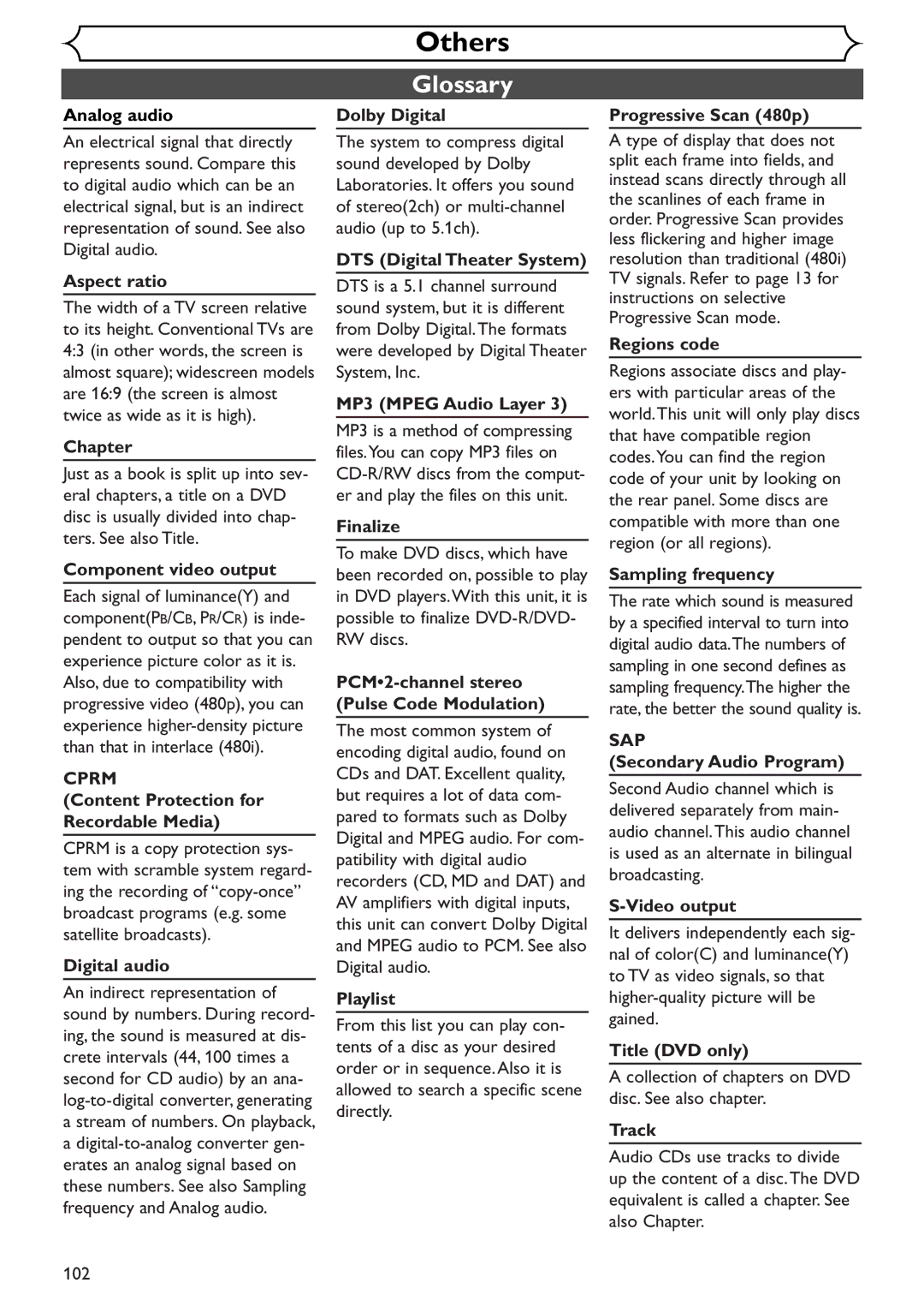 Sylvania SRDV495 owner manual Glossary 