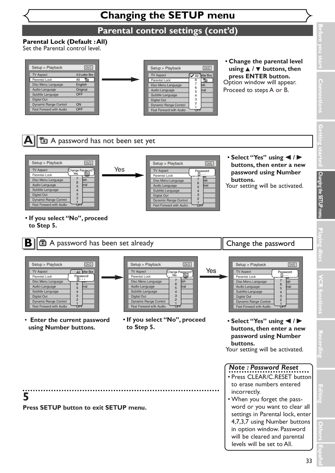 Sylvania SRDV495 owner manual Parental control settings cont’d 