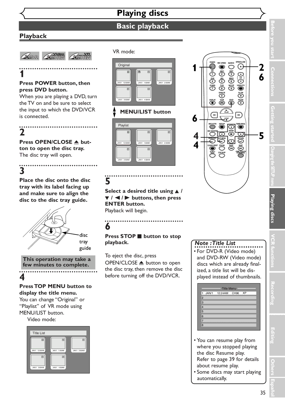 Sylvania SRDV495 owner manual Basic playback, Playback 