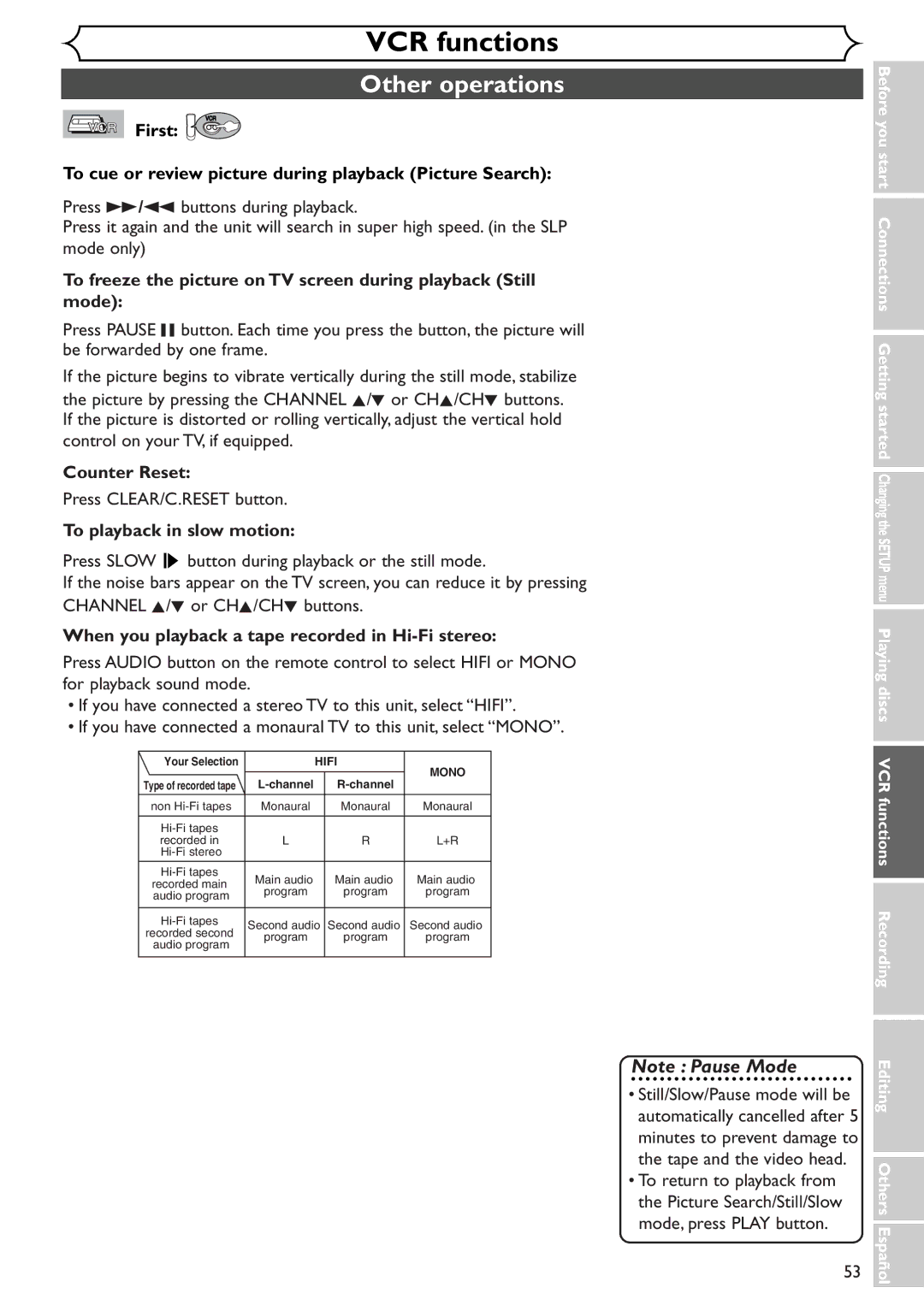 Sylvania SRDV495 owner manual Other operations, Counter Reset, Press CLEAR/C.RESET button, To playback in slow motion 