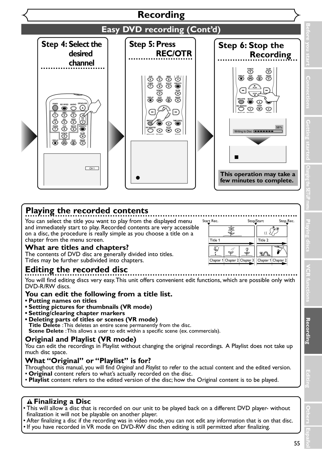 Sylvania SRDV495 owner manual Easy DVD recording Cont’d, Channel 