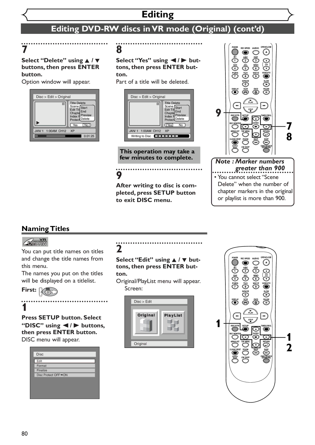 Sylvania SRDV495 owner manual Naming Titles, Select Delete using K / L Select Yes using / B but, Button Ton 