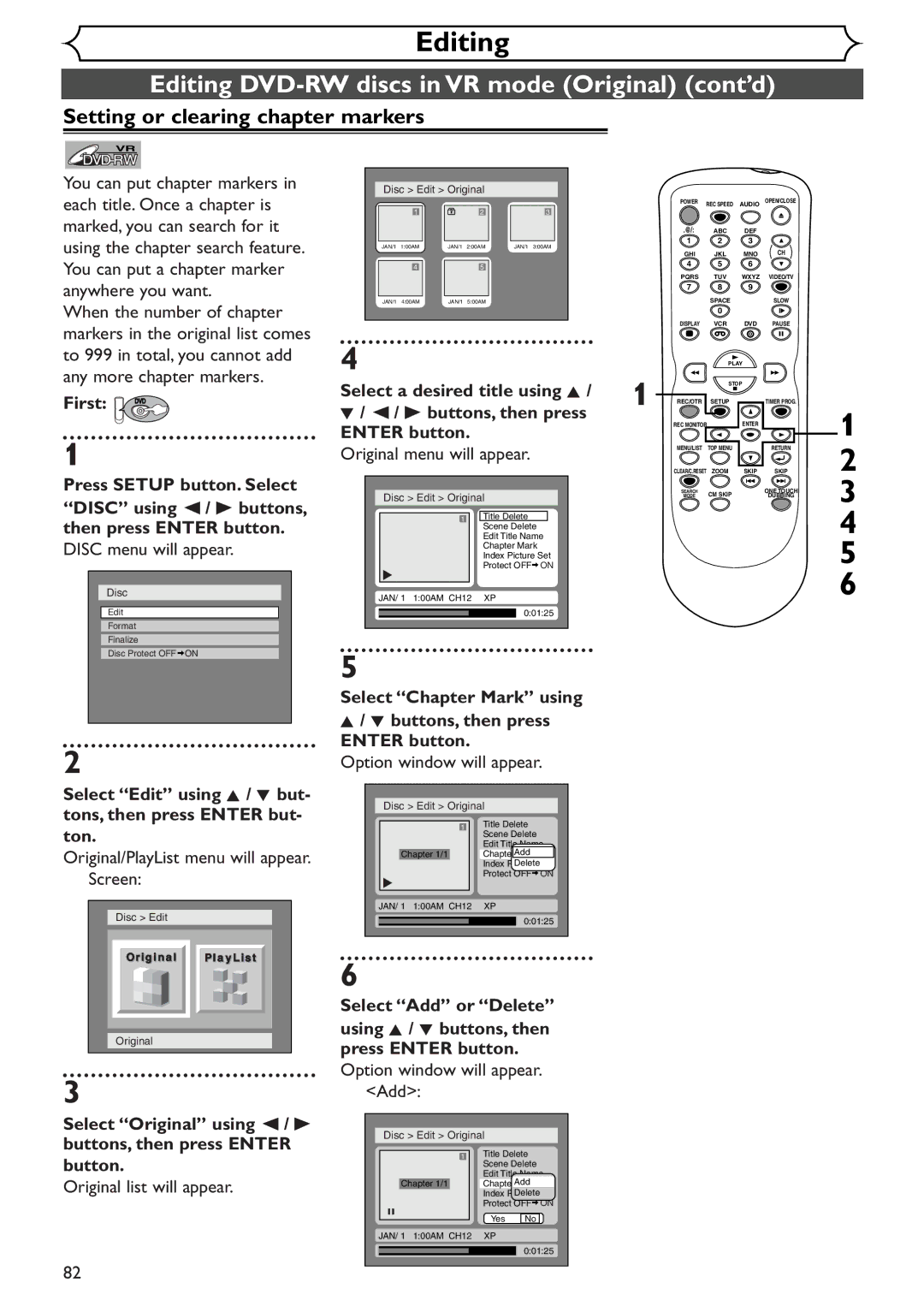 Sylvania SRDV495 Enter button Original menu will appear, Select Chapter Mark using Buttons, then press Enter button 