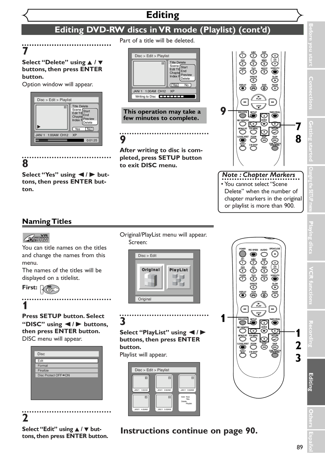 Sylvania SRDV495 Select Delete using K / L, After writing to disc is com To exit Disc menu, Change the names from this 