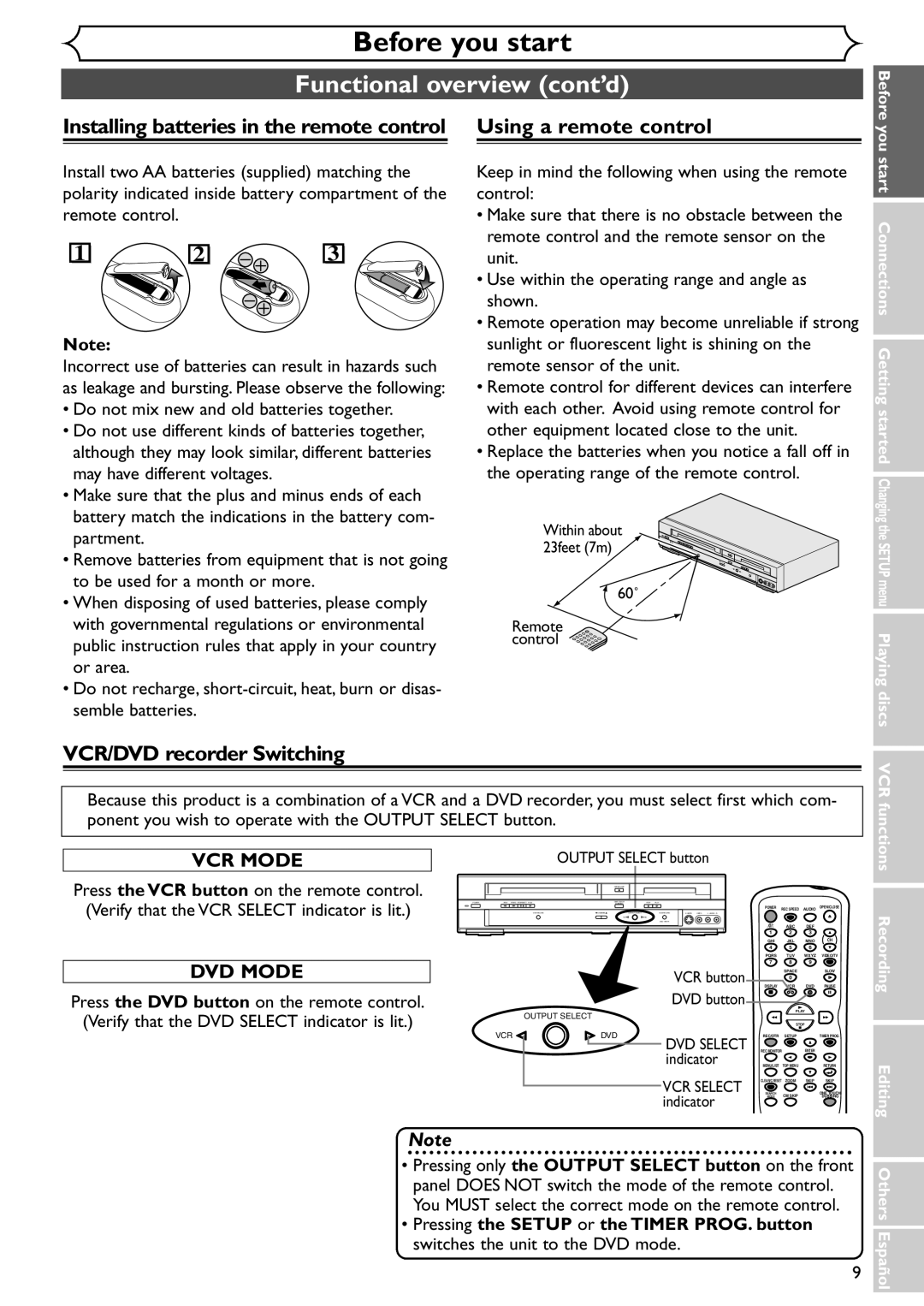 Sylvania SRDV495 owner manual VCR/DVD recorder Switching, DVD Mode 