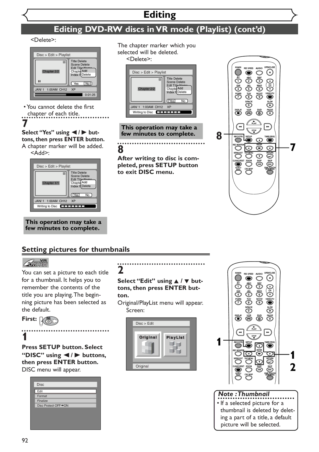 Sylvania SRDV495 owner manual Chapter marker will be added. Add, Disc Disc Edit Original 