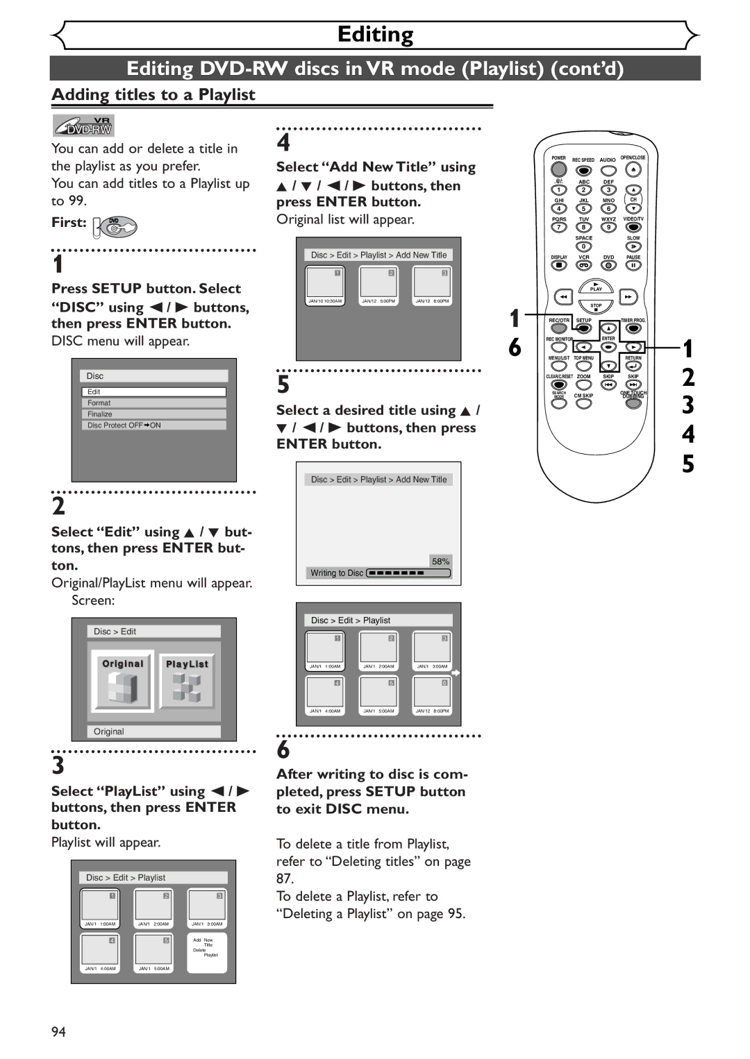 Sylvania SRDV495 owner manual Adding titles to a Playlist, You can add or delete a title, First Original list will appear 