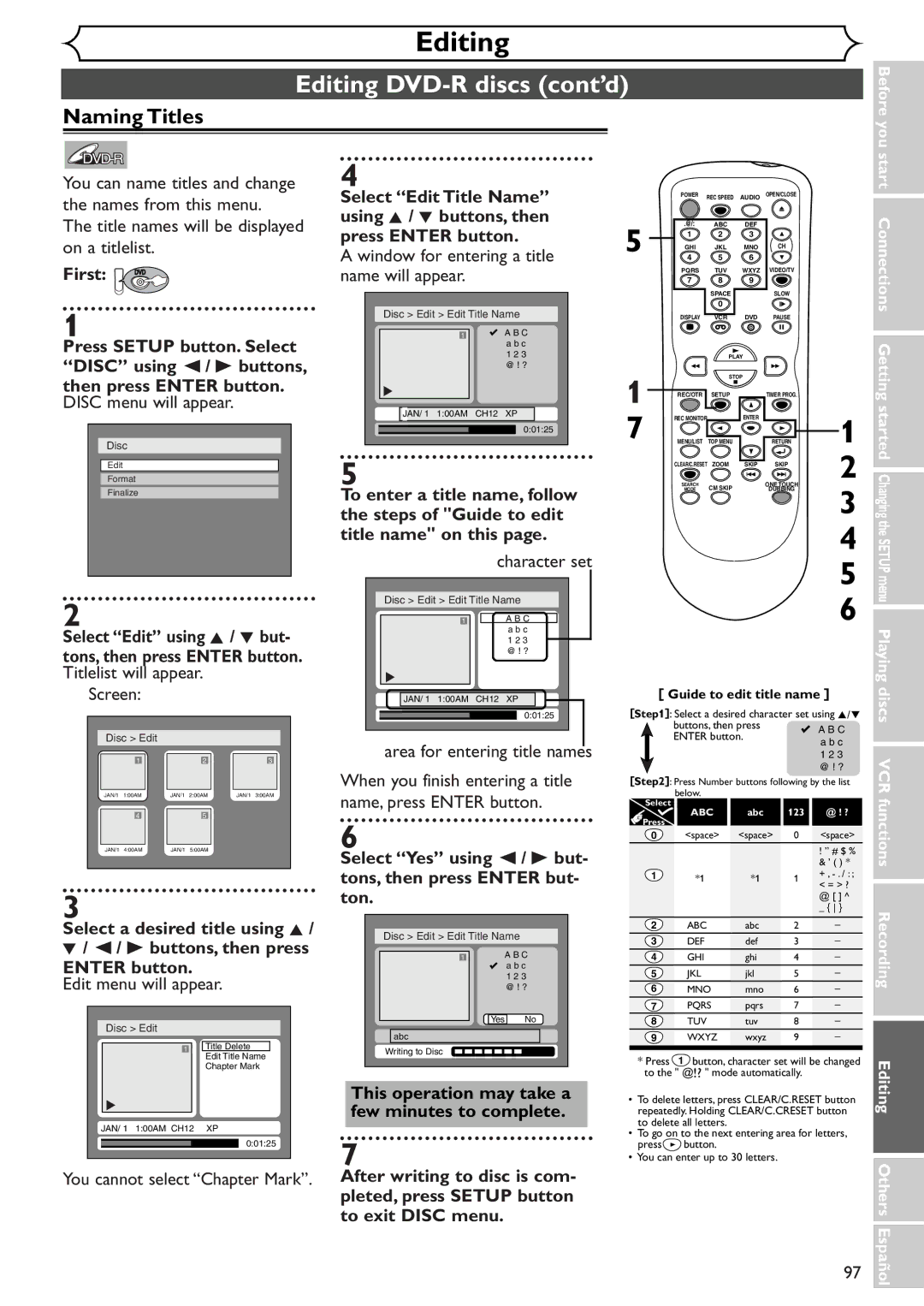 Sylvania SRDV495 owner manual Select Edit Title Name, To enter a title name, follow Title name on this 