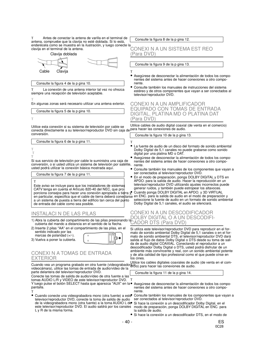 Sylvania SRDVC2019 owner manual Conexión a Tomas DE Entrada 