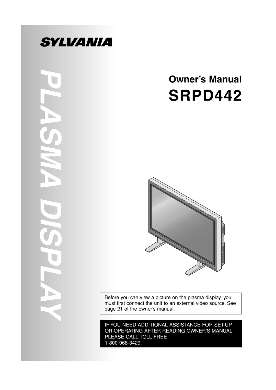 Sylvania SRPD442 owner manual Plasma Display 