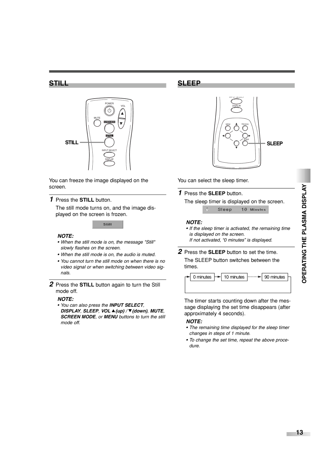 Sylvania SRPD442 owner manual Sleep, Press the Still button again to turn the Still mode off 