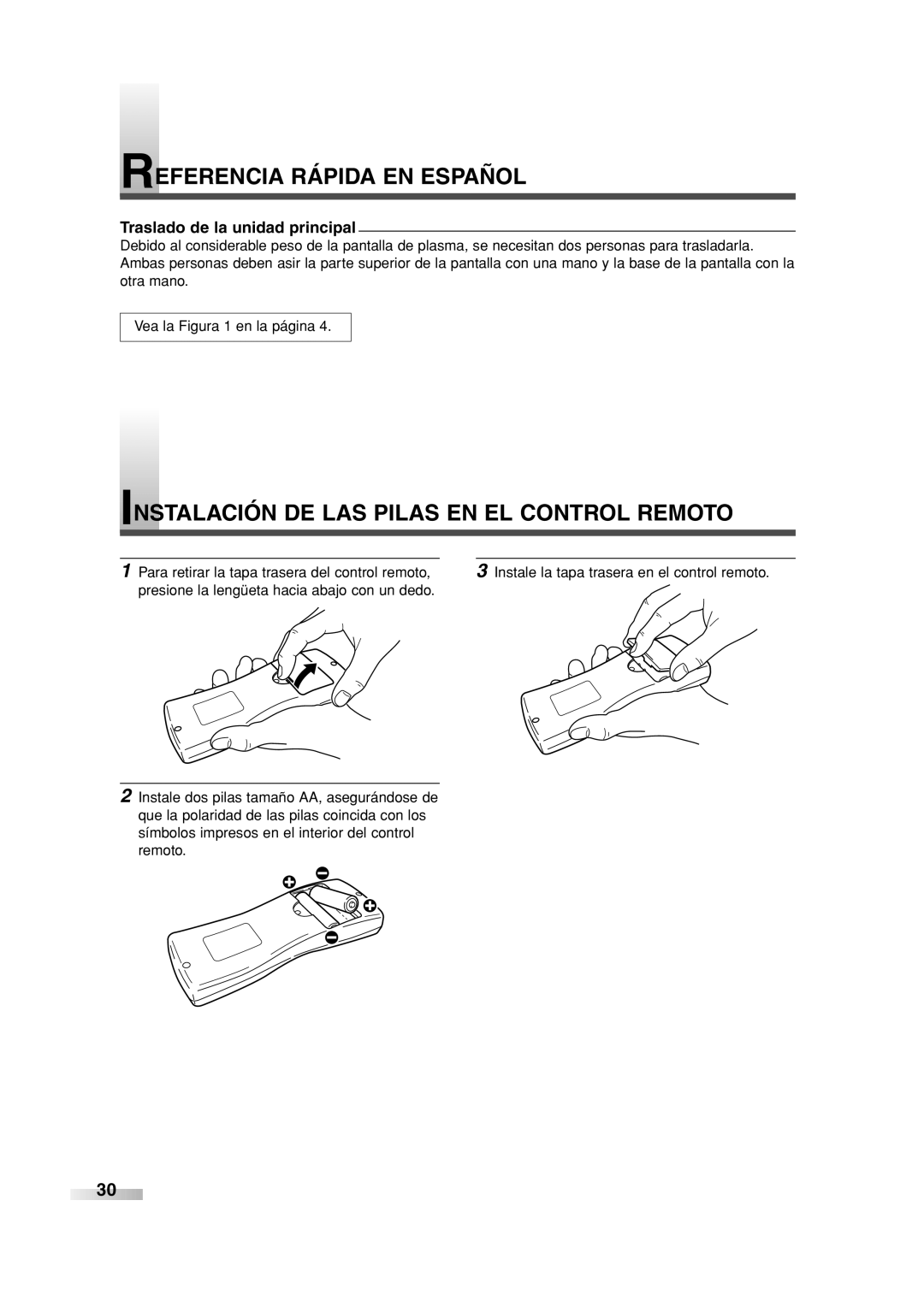 Sylvania SRPD442 owner manual Referencia Rápida EN Español, Instalación DE LAS Pilas EN EL Control Remoto 