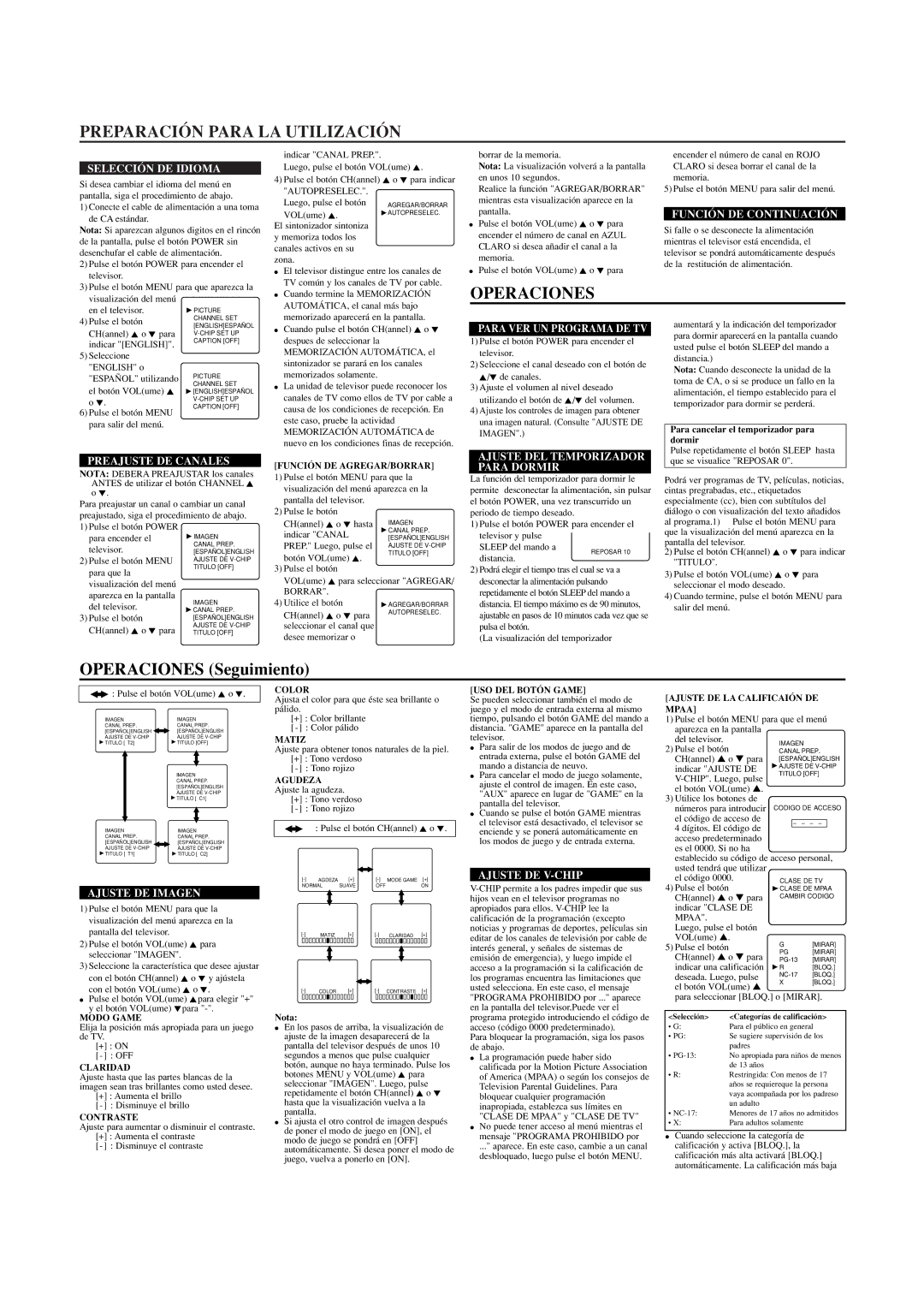 Sylvania SRT2113A owner manual Preparación Para LA Utilización, Operaciones Seguimiento 