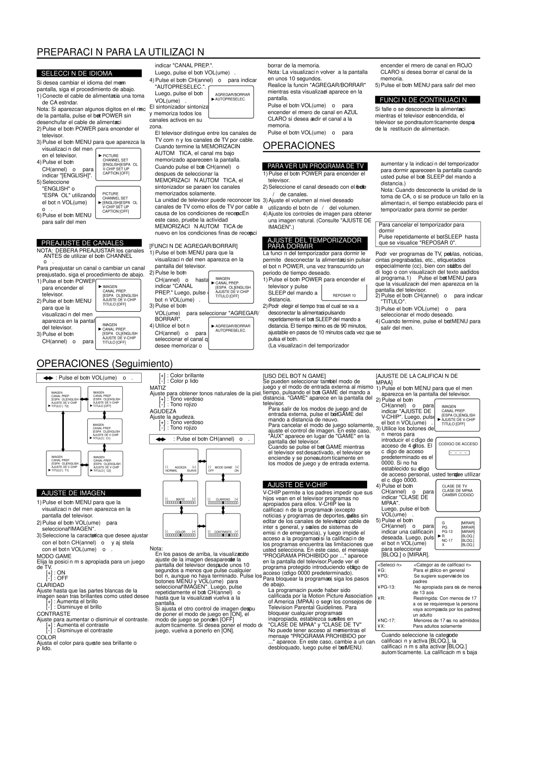 Sylvania SRT2119 owner manual Preparación Para LA Utilización, Operaciones Seguimiento 