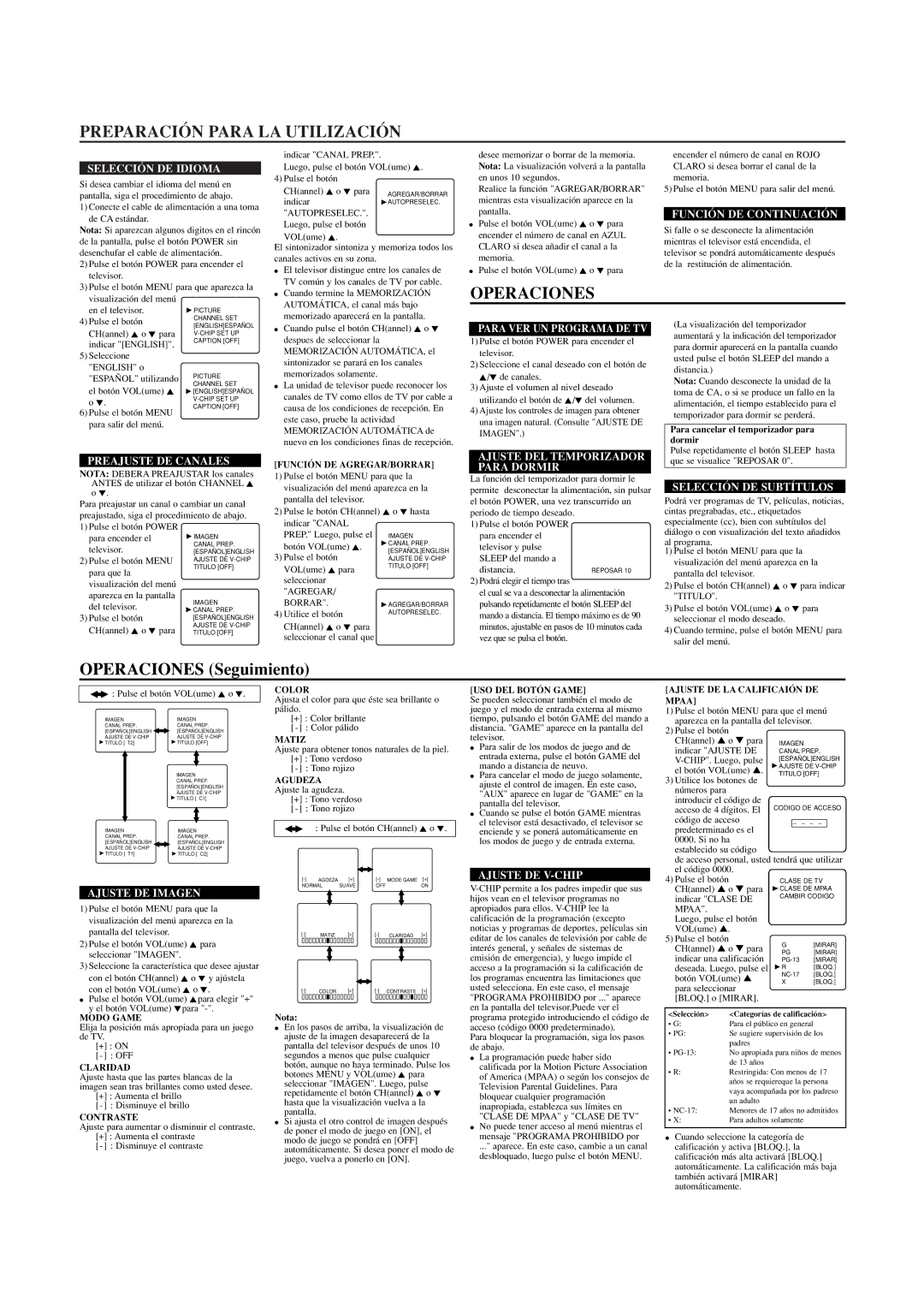 Sylvania SRT2213, SRT2219 owner manual Preparación Para LA Utilización, Operaciones Seguimiento 