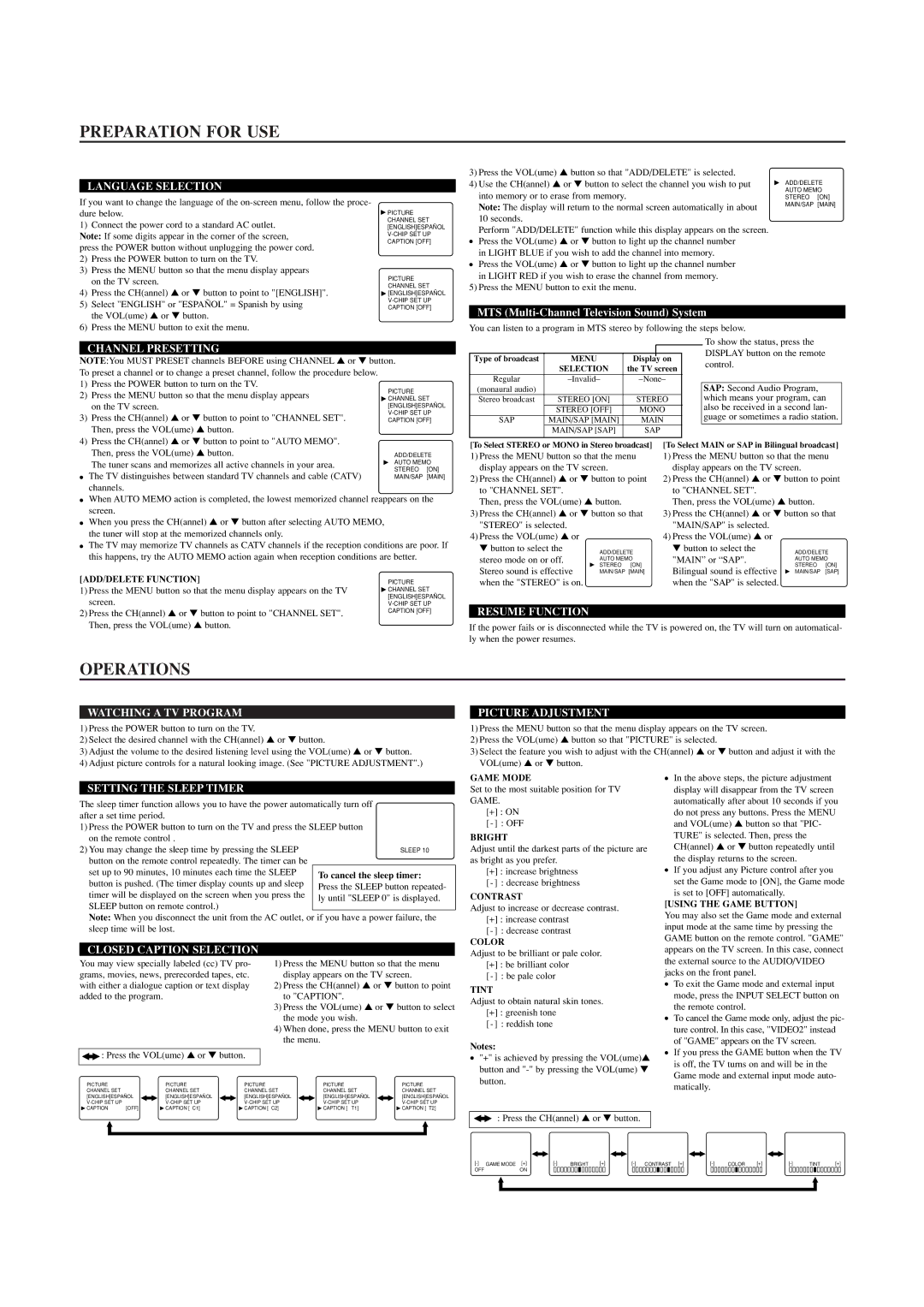 Sylvania SRT2220F owner manual Preparation for USE, Operations 