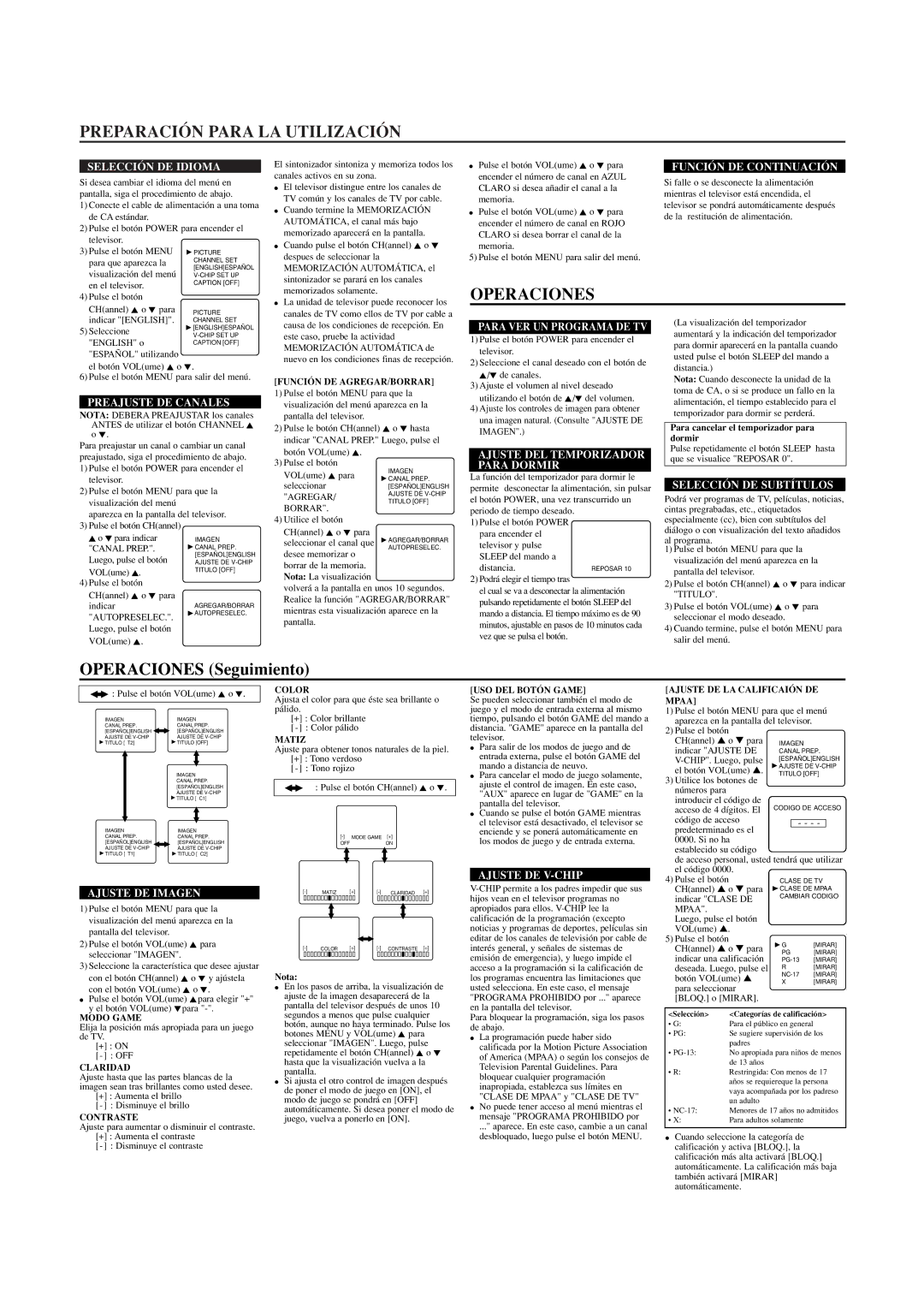 Sylvania SRT2313, SRT2319 owner manual Preparación Para LA Utilización, Operaciones Seguimiento 