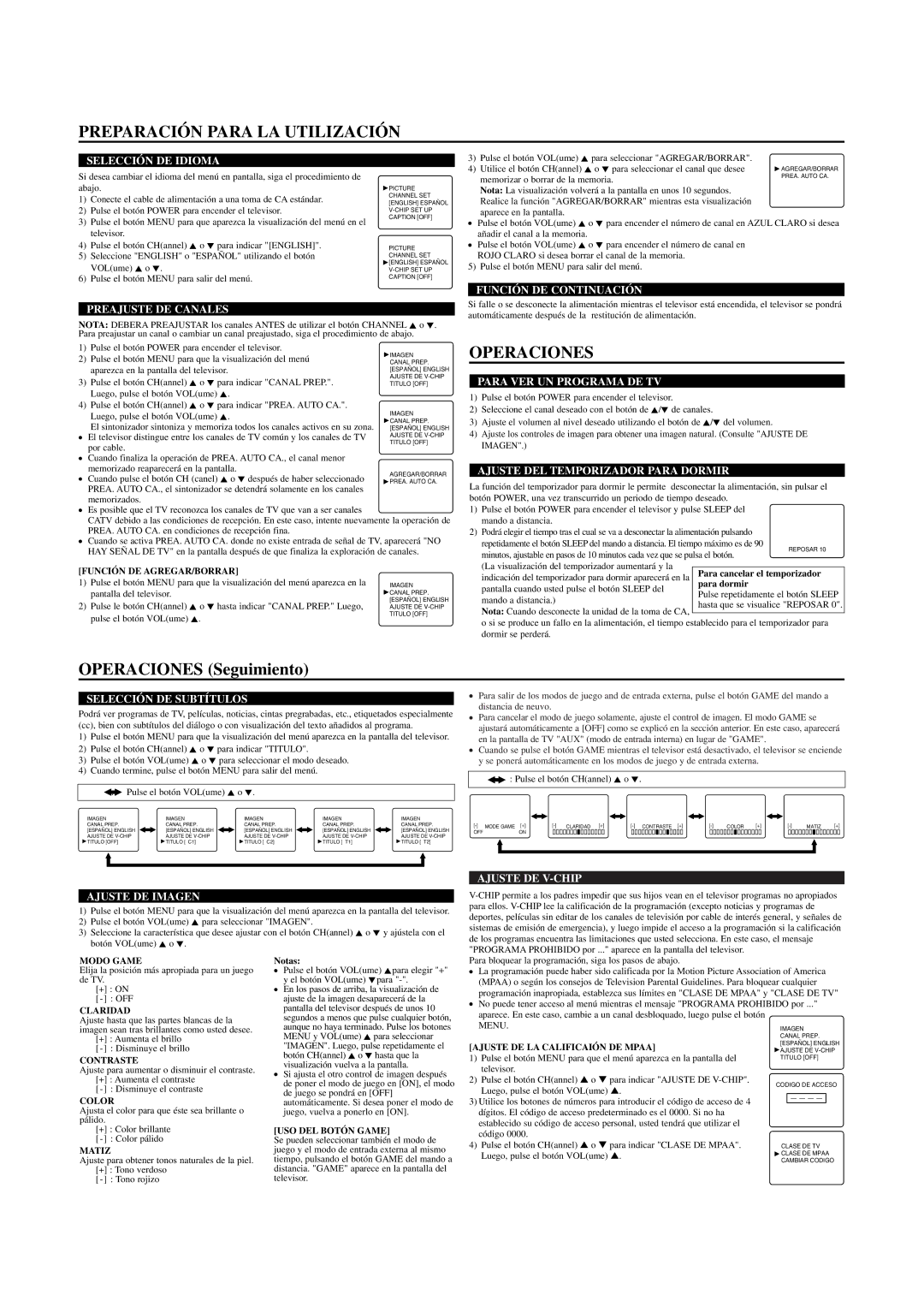 Sylvania SRT2313A, SRT2319A owner manual Preparación Para LA Utilización, Operaciones Seguimiento 